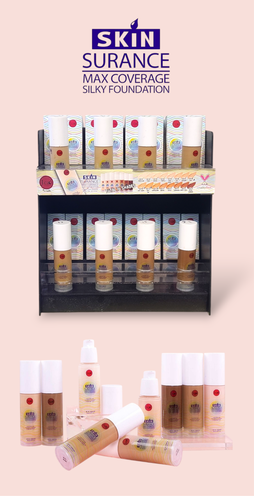 J. CAT BEAUTY SkinSurance Max Coverage Silky Foundation  w/ Display 96pcs Display + Tester | SET B