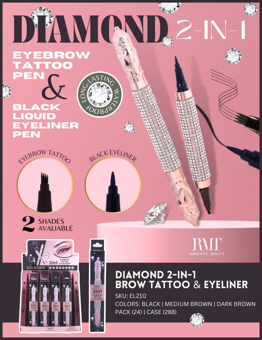Romantic Beauty 2 in 1 Eyebrown Tattoo & Eyeliner #EL210 / 24pcs Display