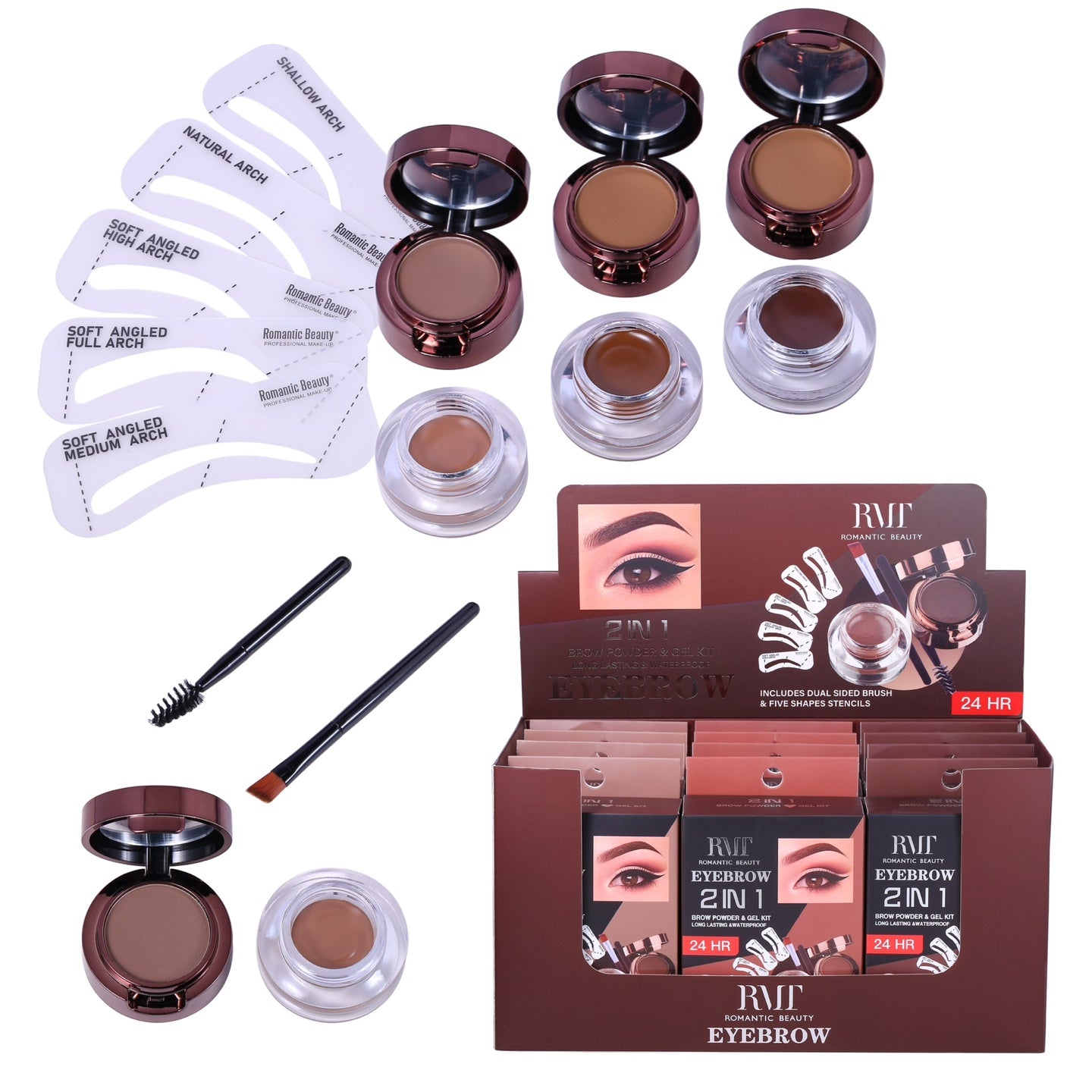 Romantic Beauty Eyebrow 2 en 1 Powder & Gel | 12pcs Display