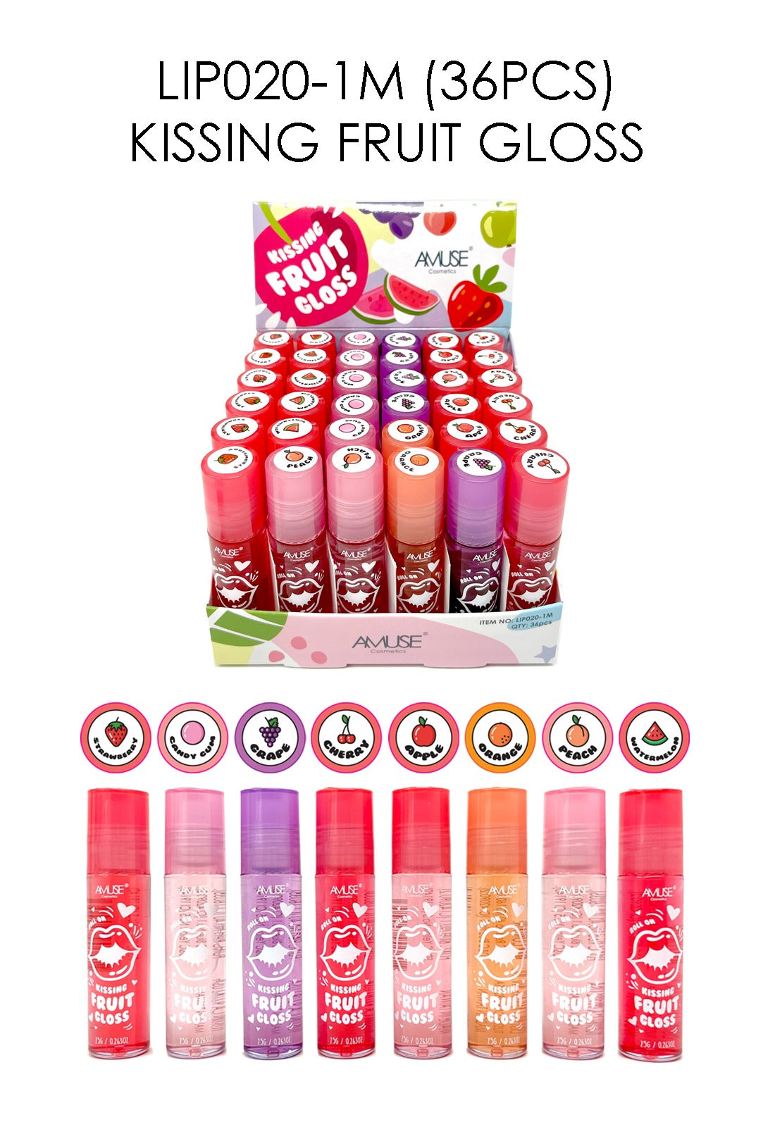 AMUSE Kidsing Fruit Gloss Roll on Lipgloss #LIP020-1M 36pcs Display