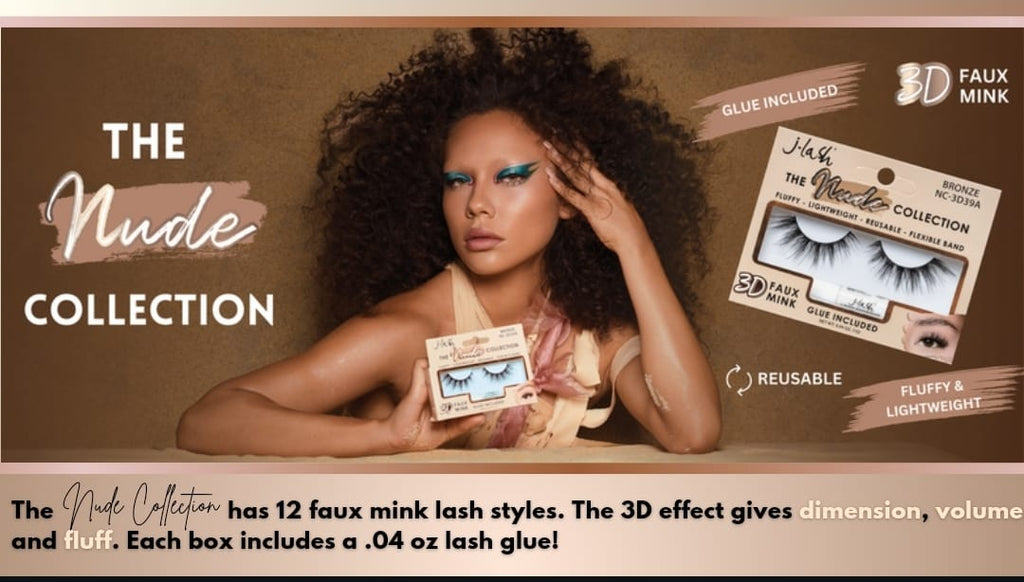 JLASH - THE NUDE COLLECTION  - 3D FAUX MINK & LASH GLUE - SET A / 36PCS DISPLAY