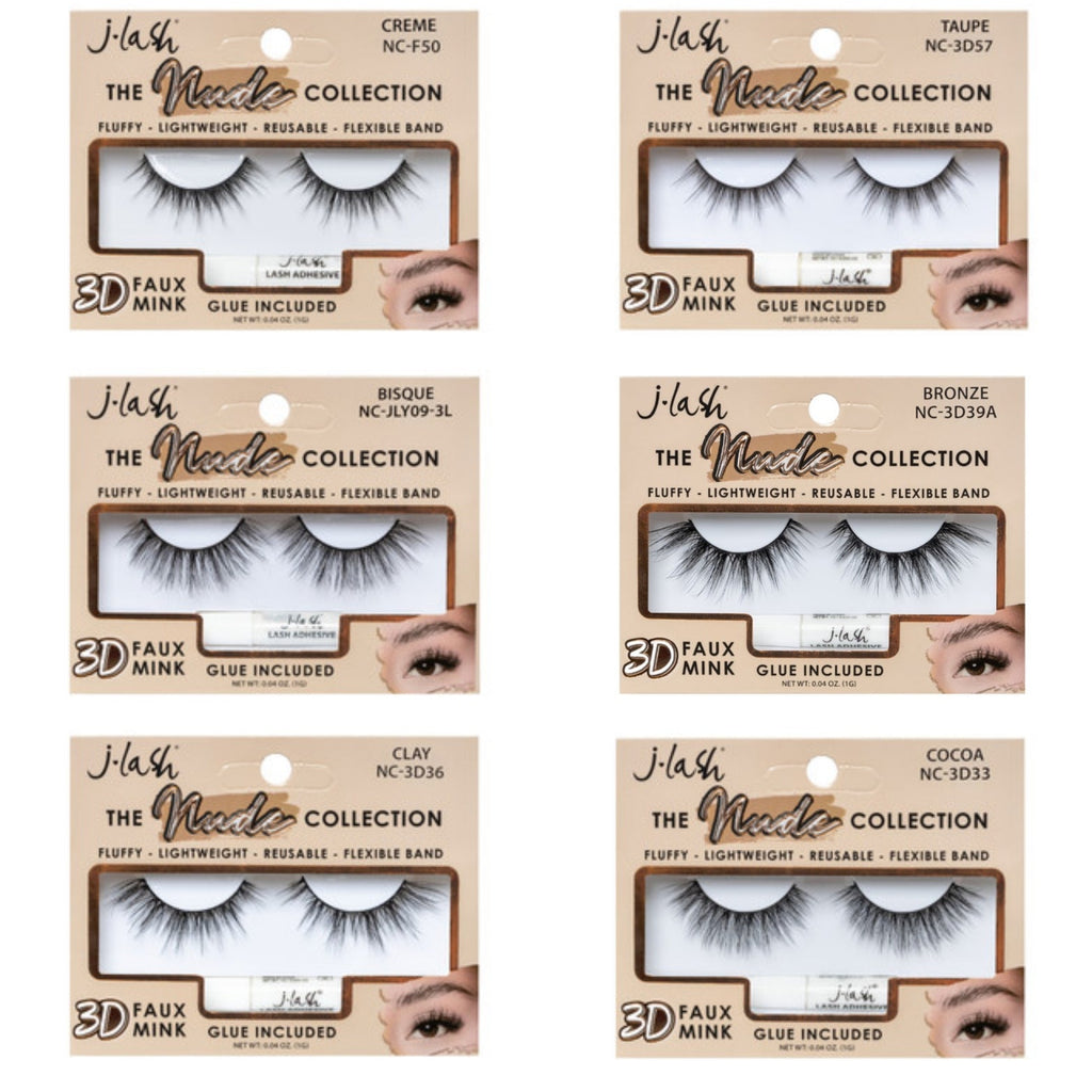 JLASH - THE NUDE COLLECTION  - 3D FAUX MINK & LASH GLUE - SET A / 36PCS DISPLAY