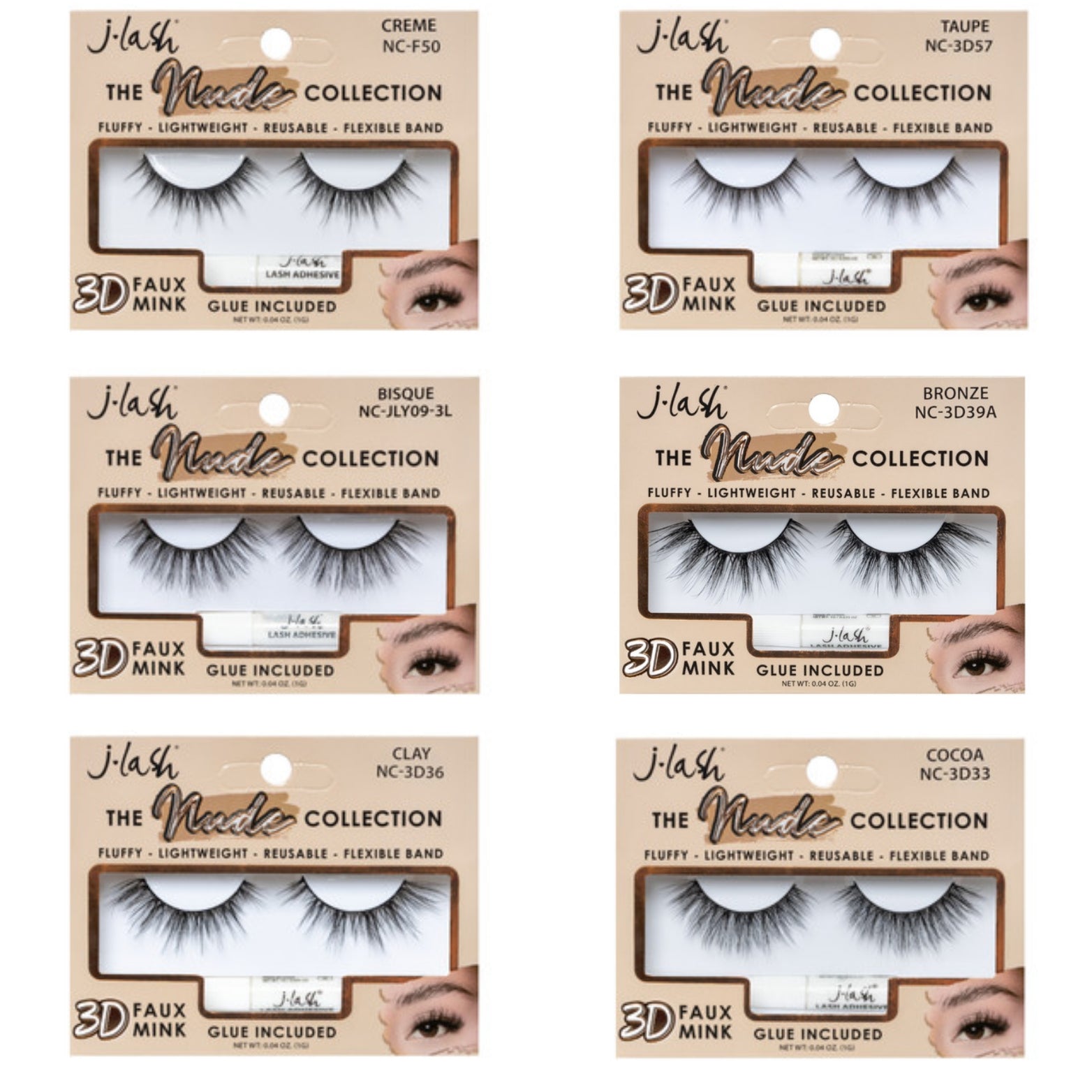 JLASH - THE NUDE COLLECTION  - 3D FAUX MINK & LASH GLUE - SET A / 36PCS DISPLAY
