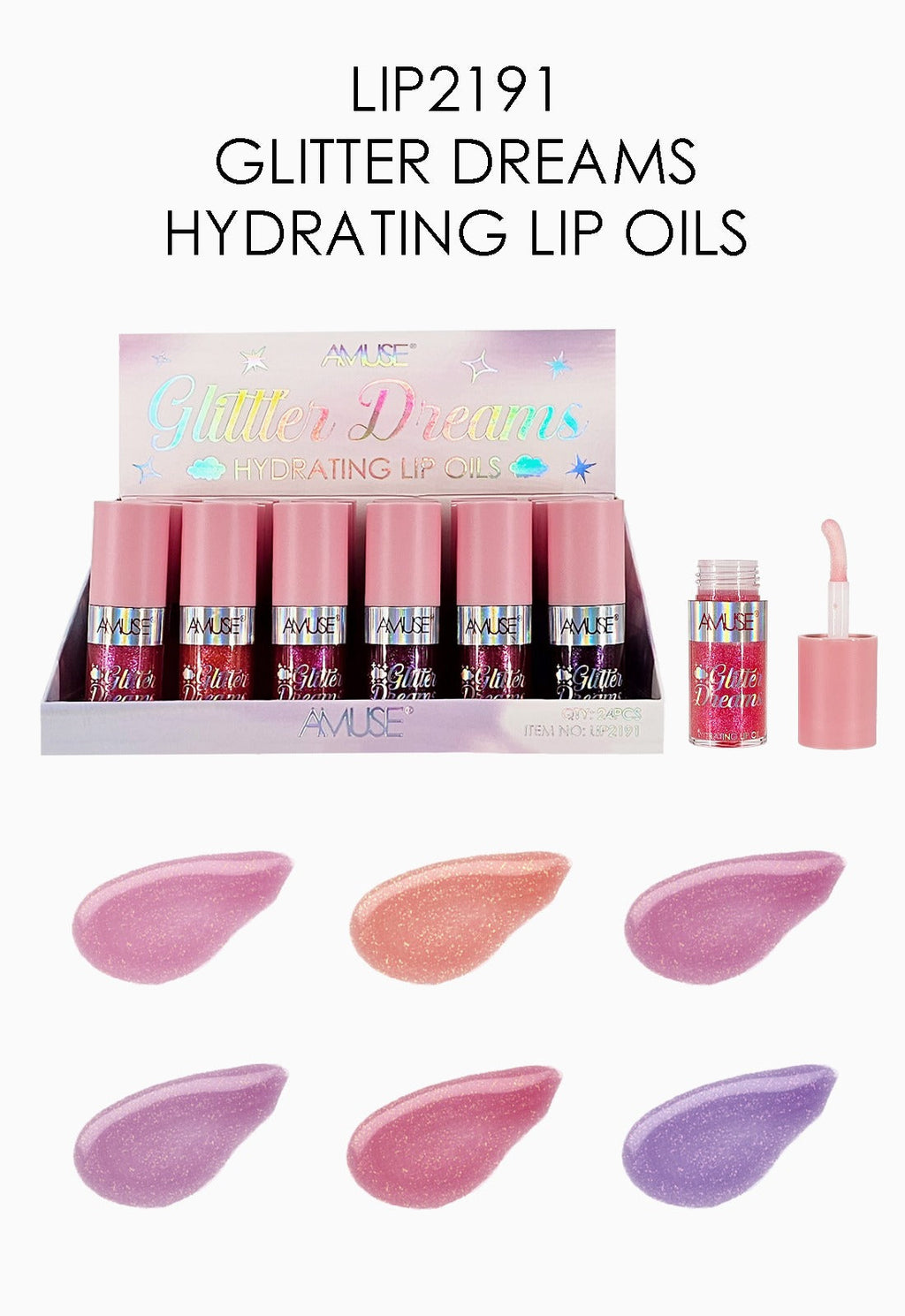 AMUSE COSMETIC Glitter Dreams Hydrating Lip Oil #LIP2191 24pcs Display