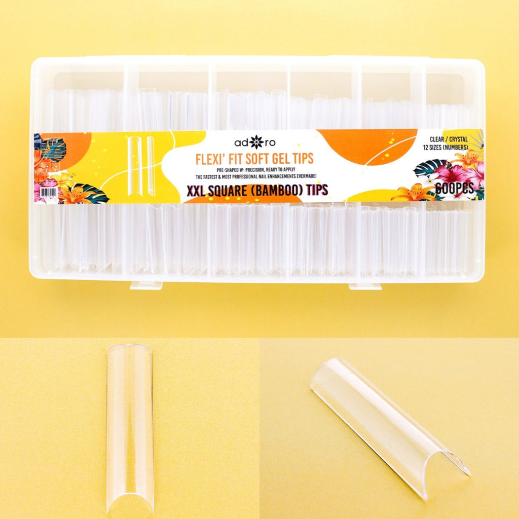 ADORO Flexi' Fit Soft Gel Tips XXL Square (BAMBOO) 600pcs Tips