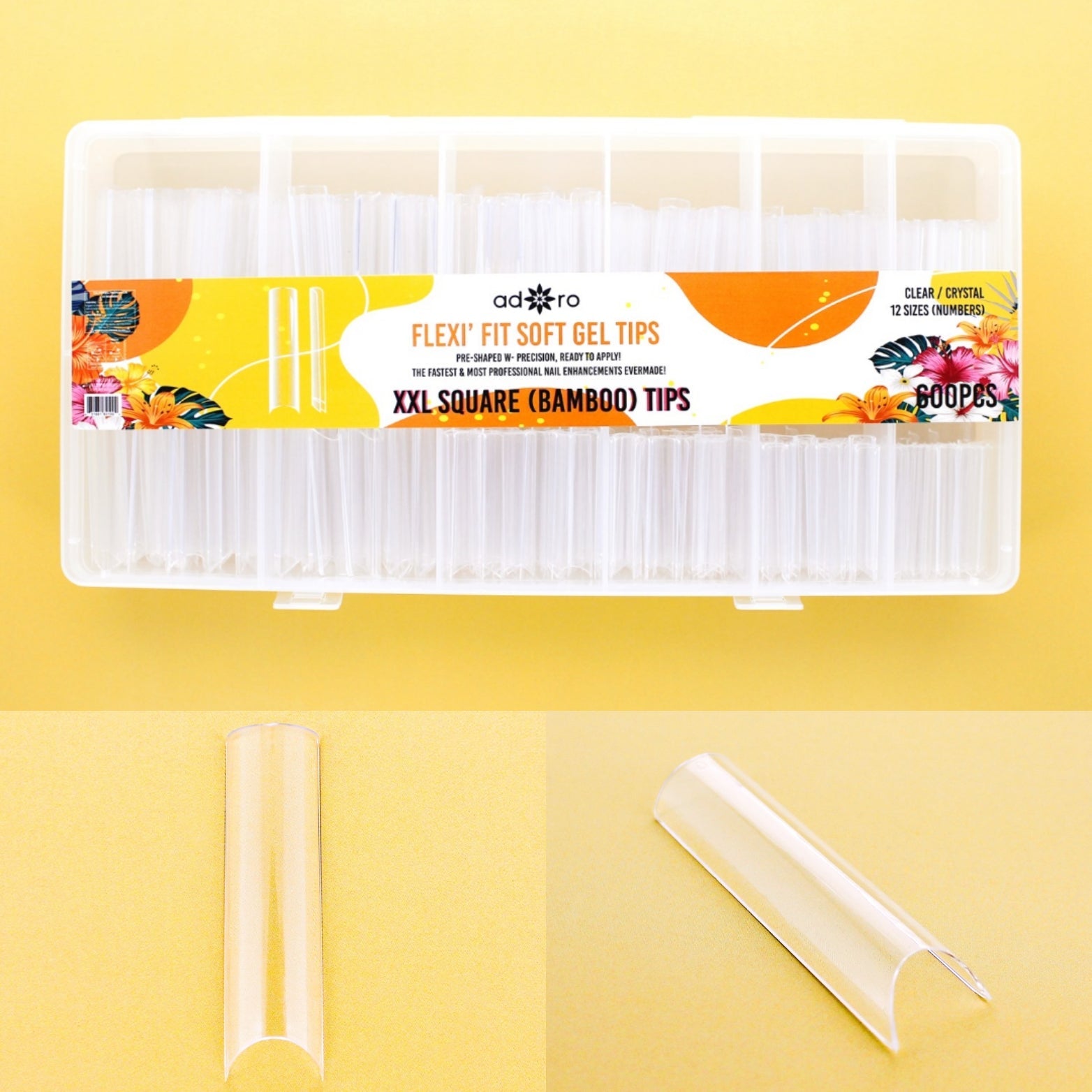 ADORO Flexi' Fit Soft Gel Tips XXL Square (BAMBOO) 600pcs Tips