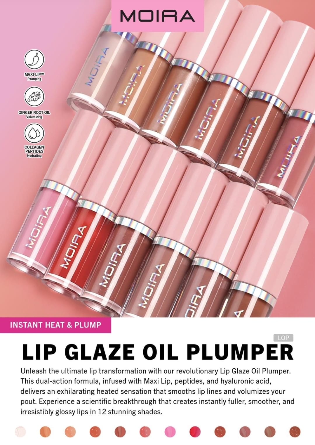 MOIRA Lip Glaze Oil Plumper w/Display | 36pcs Dispay + Tester