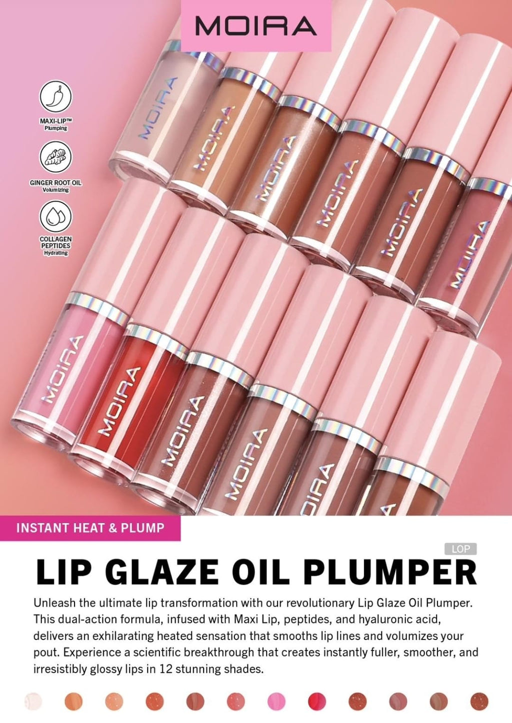 MOIRA Lip Glaze Oil Plumper w/Display | 72pcs Dispay + Tester
