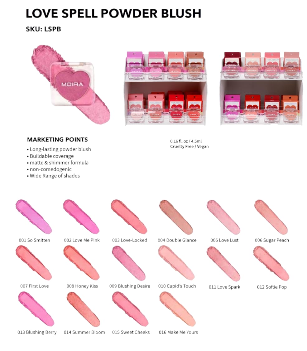 MOIRA Love Spell Powder Blush w/ Display 96pcs Display + Tester