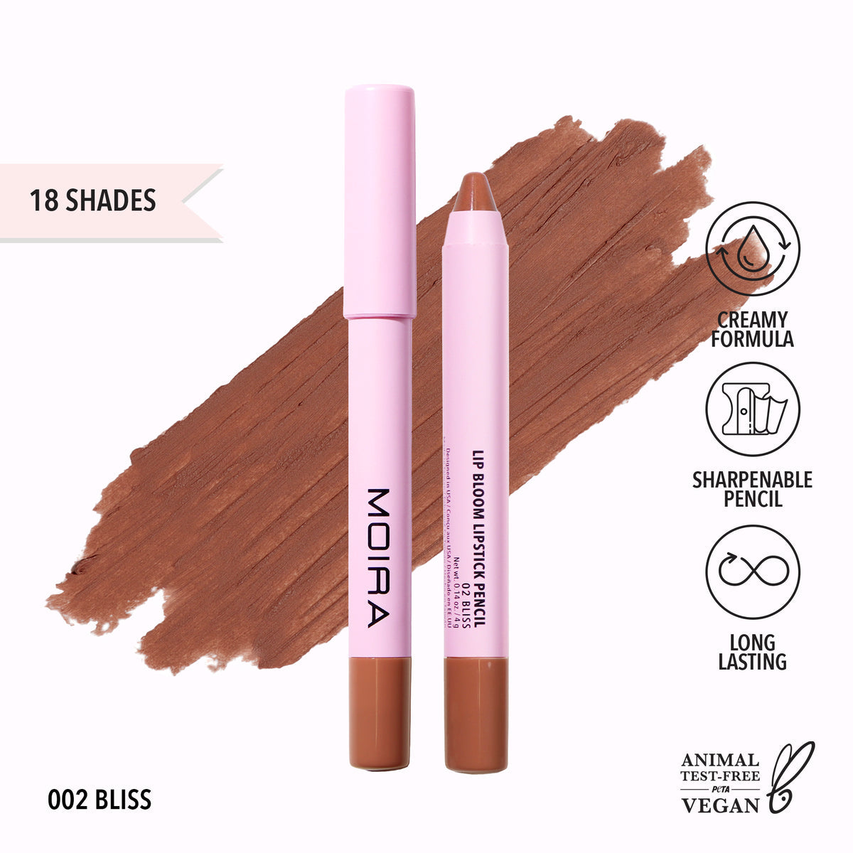 MOIRA - Lip Bloom Lipstick Pencil (002, Bliss) (LBM002)