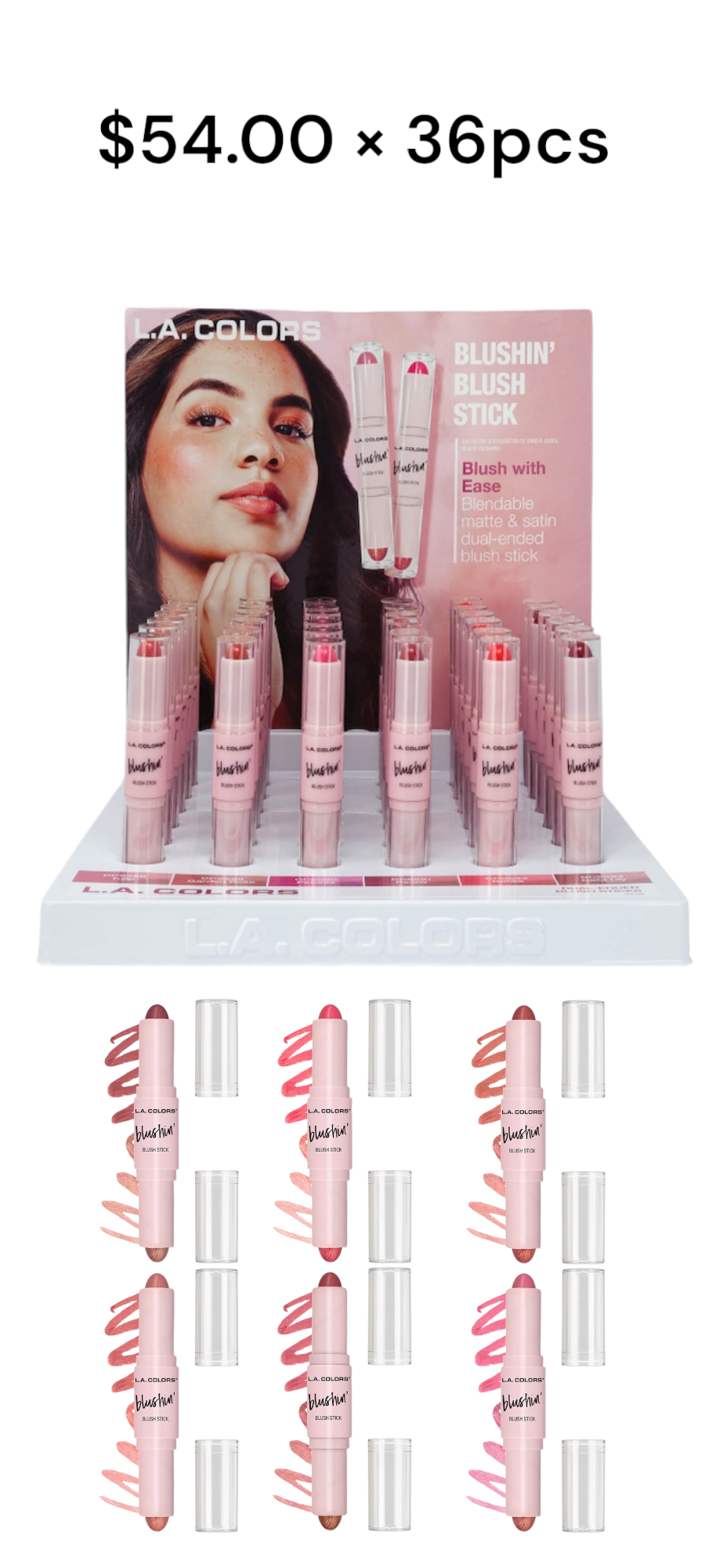 LA COLORS Blusin' Blush Stick - Dual-Ended Blush Sticks #CPD526B / 36pcs Display
