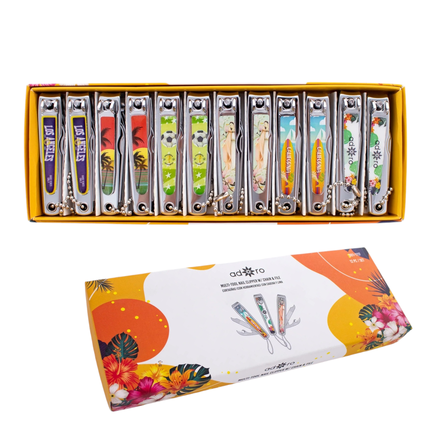 ADORO Multi-Tool Nail Clipper w/ Chain & File #001-1117 12pcs Box