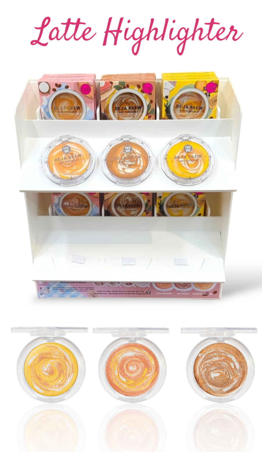 J. CAT BEAUTY Latte Highlighter w/ Display 45pcs Display + Tester