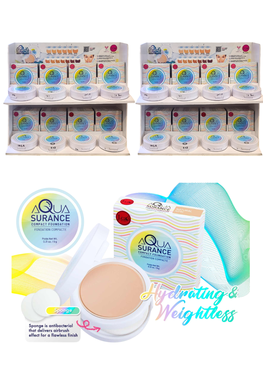 J. CAT BEAUTY Aquasurance Compact Foundation w/ Display 156pcs Display + Tester