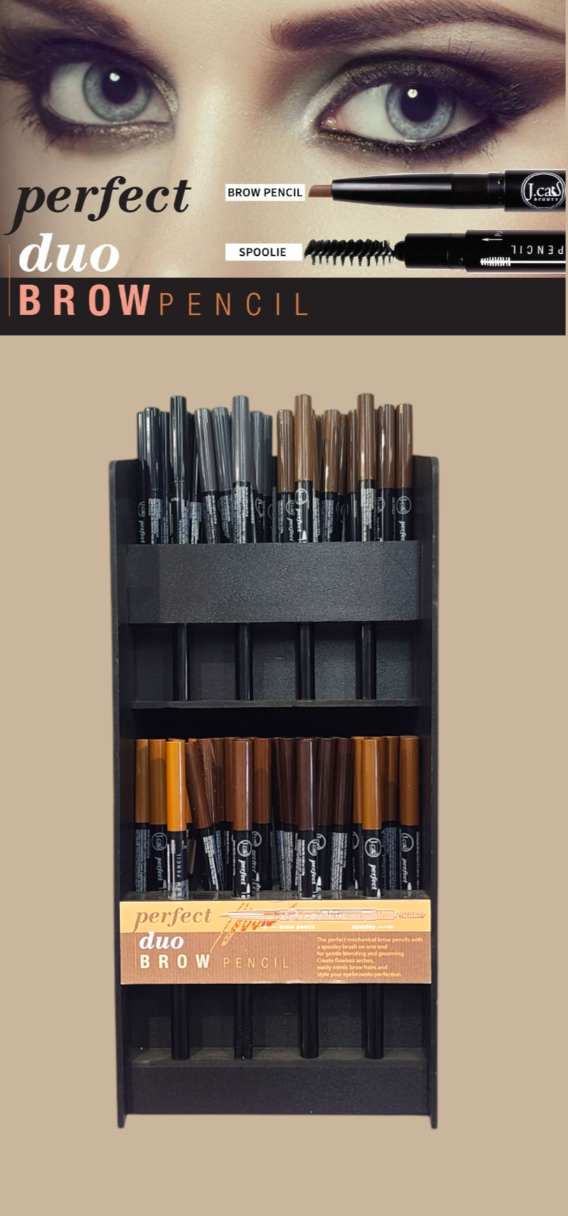 J. CAT BEAUTY Perfect Duo Brown Pencil w/ Display 96pcs Display + Tester