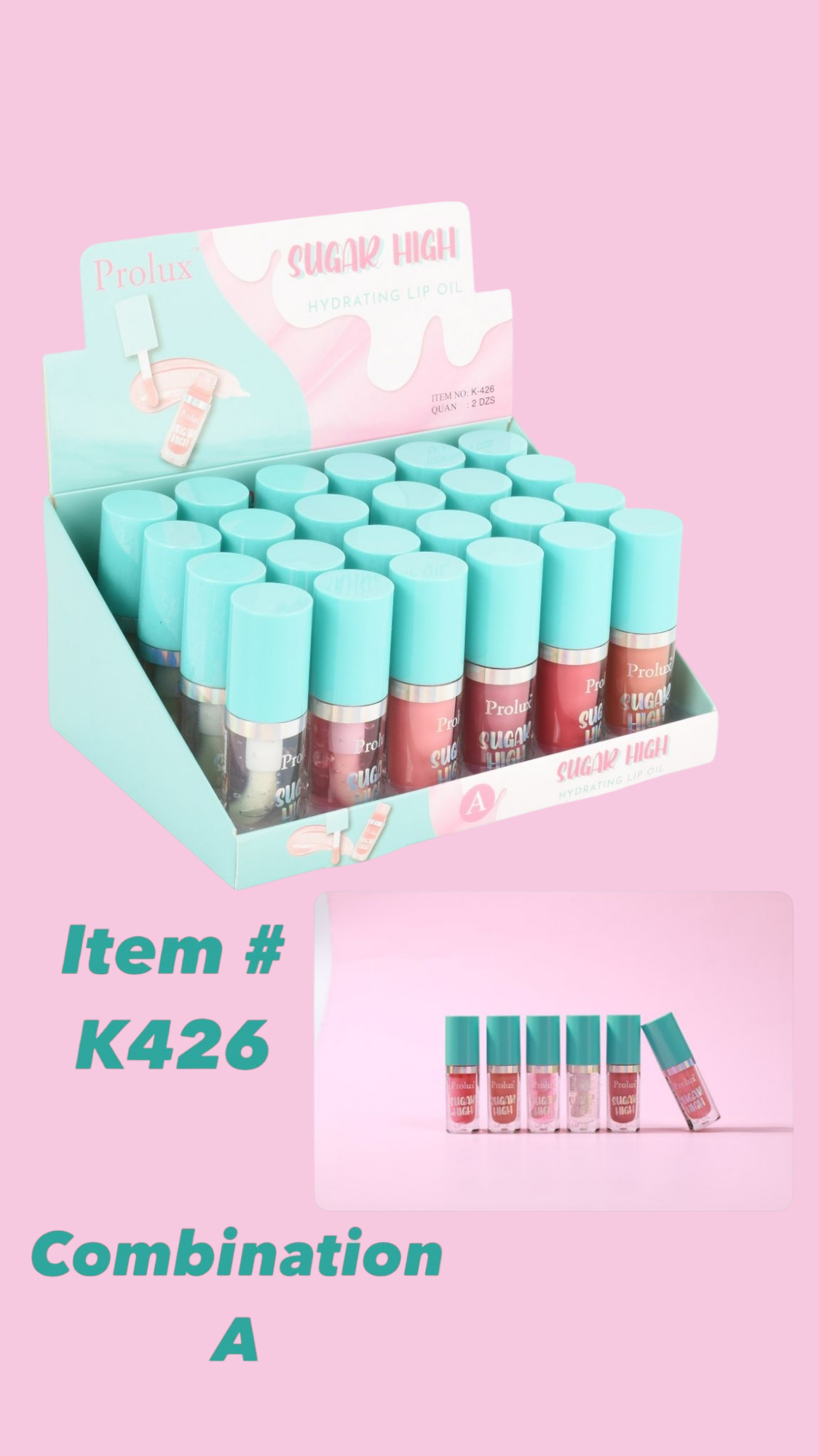 PROLUX Sugar High Hydrating Lip Oil #K-426 24pcs Display