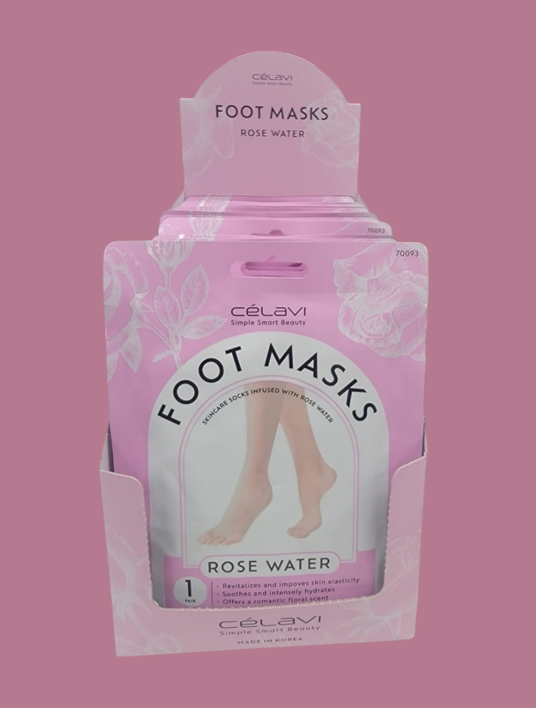 CELAVI Foot Masks Rose Water | 24 pack Display