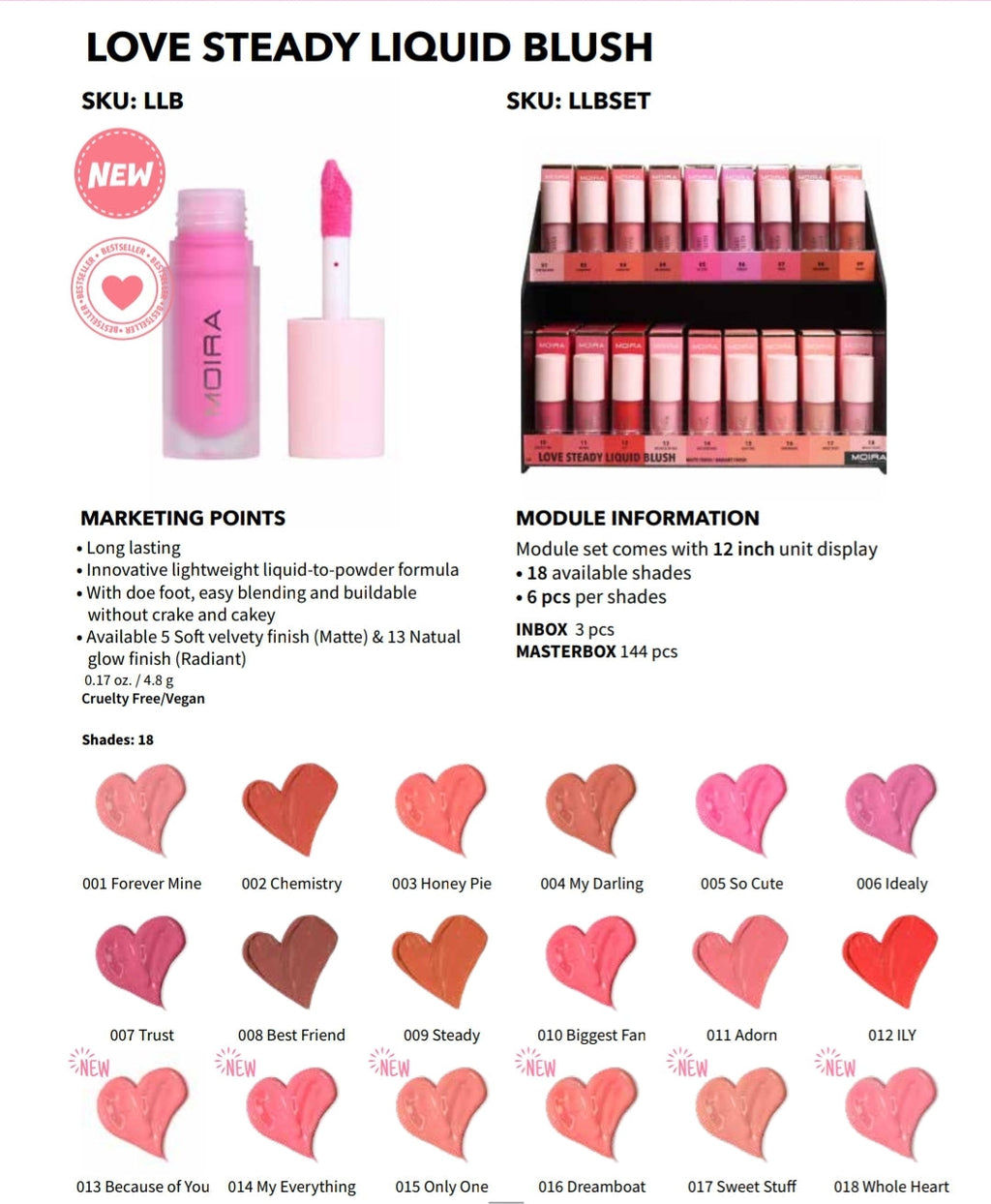 Moira Love Steady Liquid Blush w/ Display 108pcs + tester