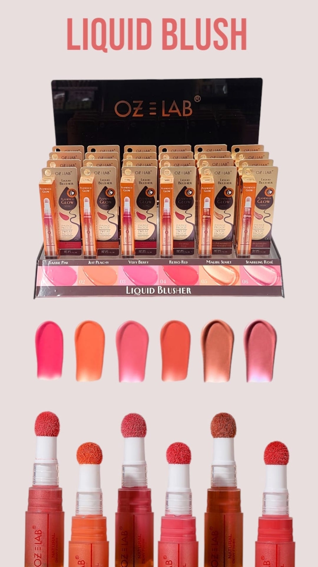 OZ LAB - Flamenco Glow Liquid Blush 24hrs Long-lasting #OGB-3401 / 24pcs Display