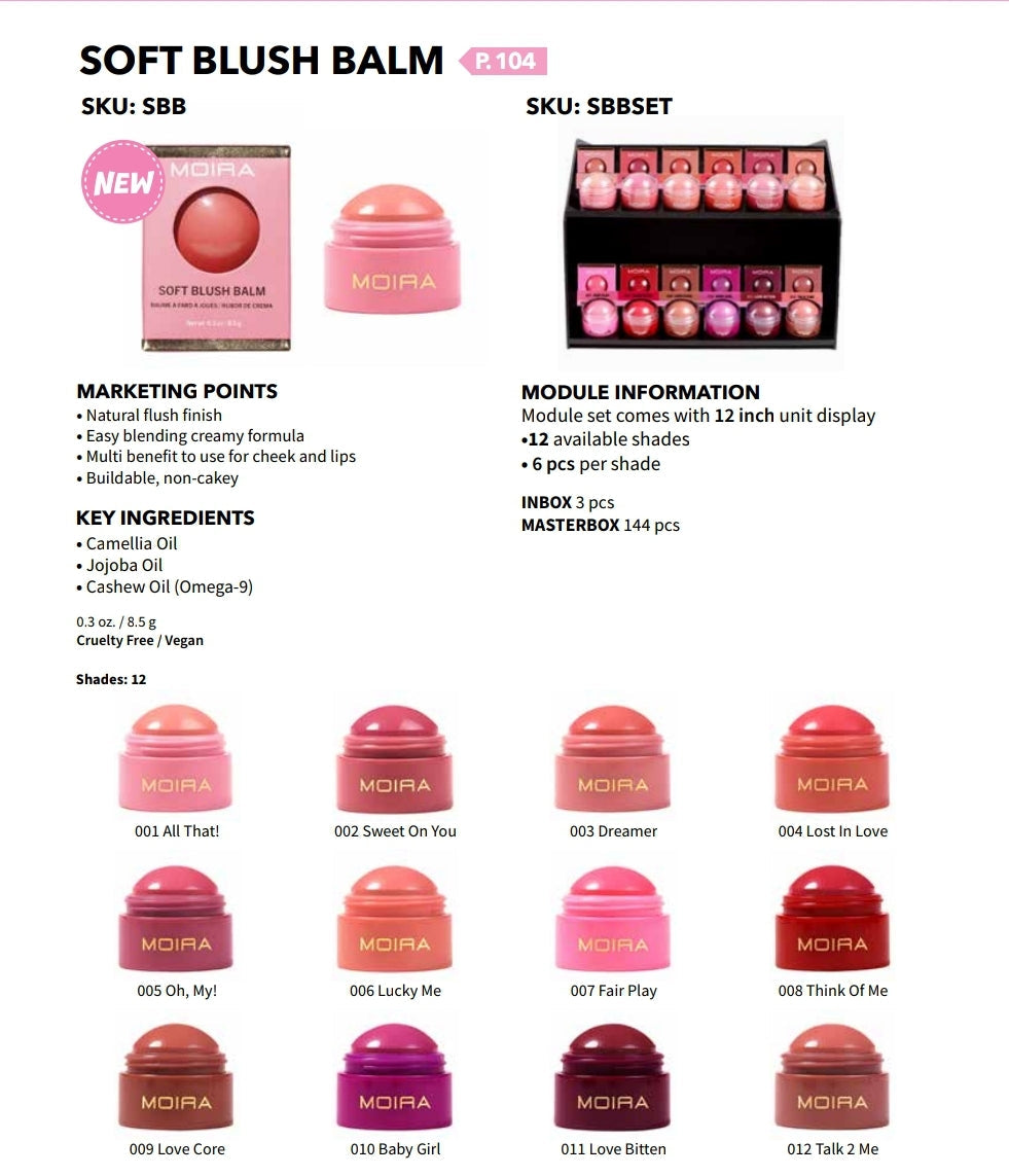 MOIRA Soft Blush Balm w/ Display | 72pcs + tester