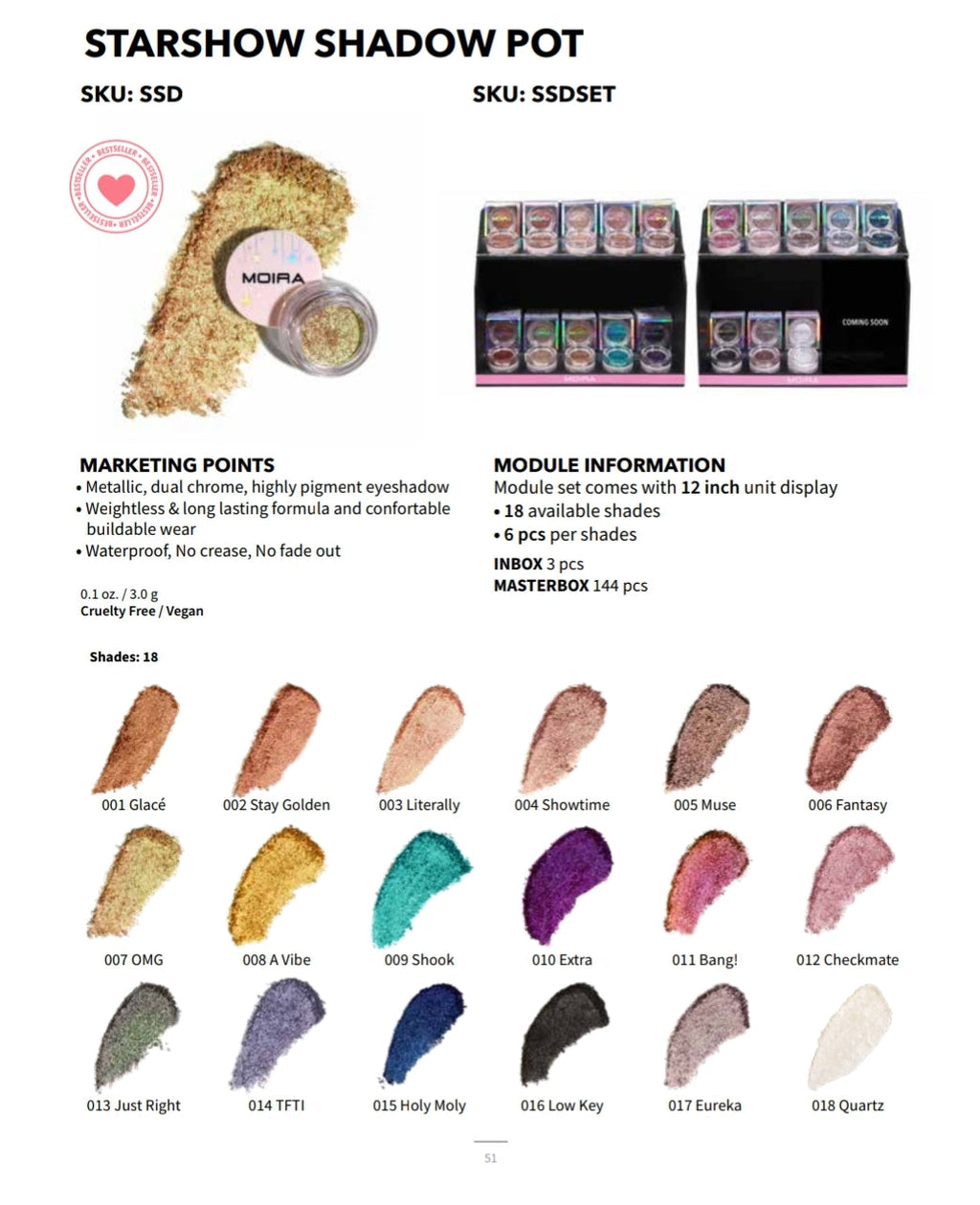 MOIRA Starshow Shadow Pot w/ Display | 108pc Display + Tester