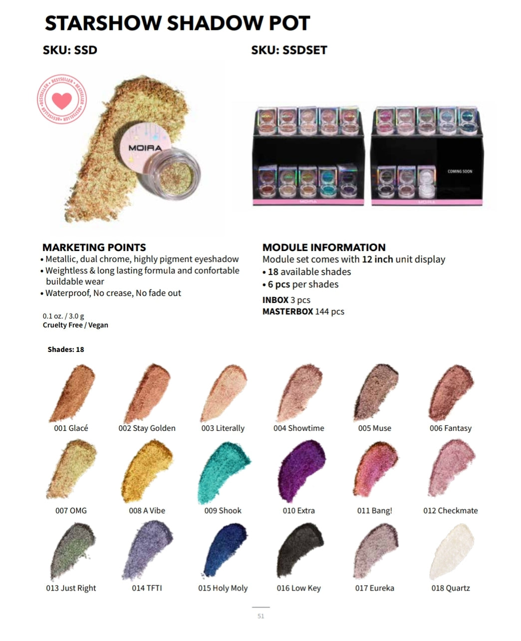 MOIRA Starshow Shadow Pot w/ Display | 108pc Display + Tester