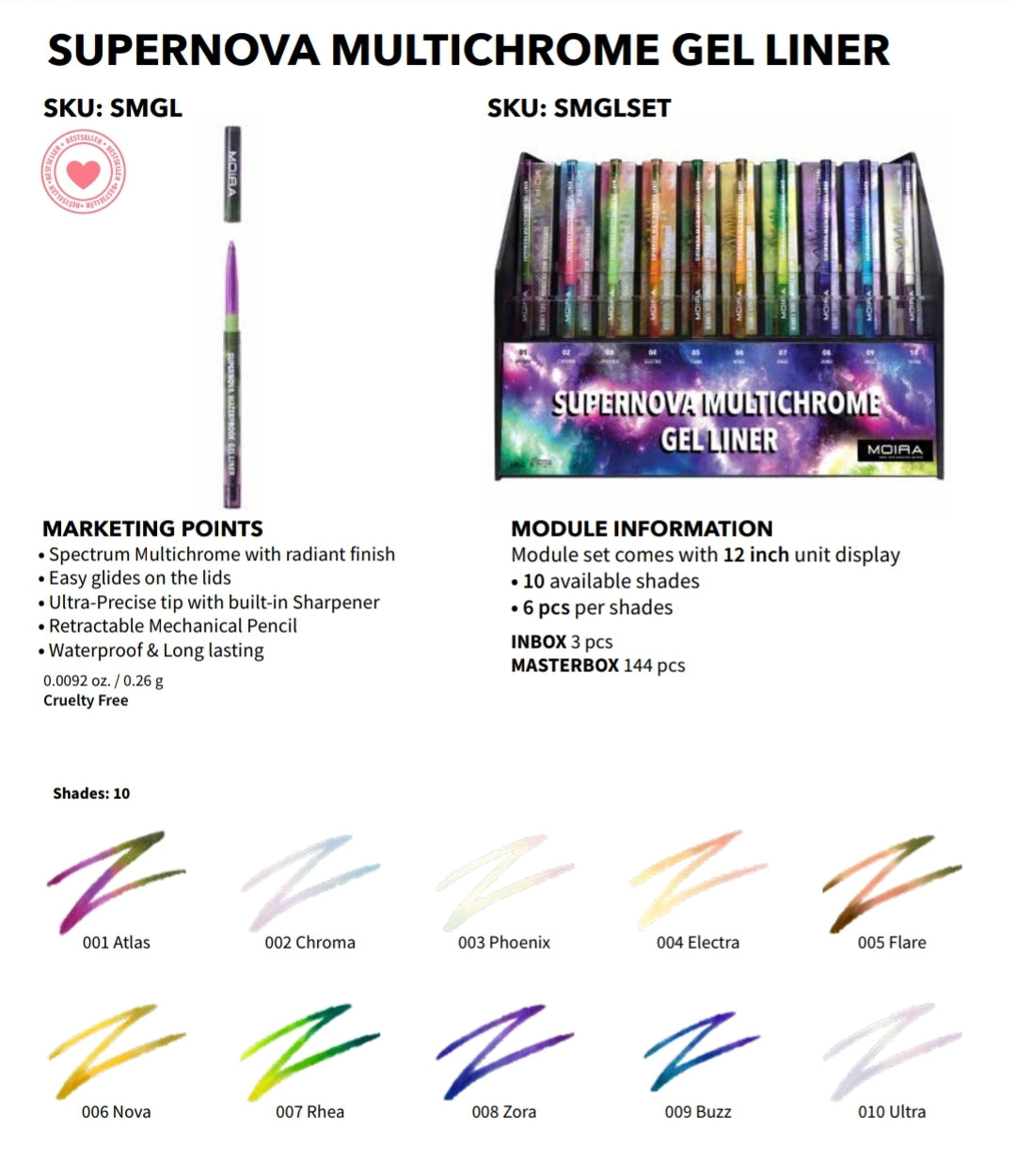 MOIRA SuperNova Multichrome Gel Liner w/ Display 60pcs Display + Tester