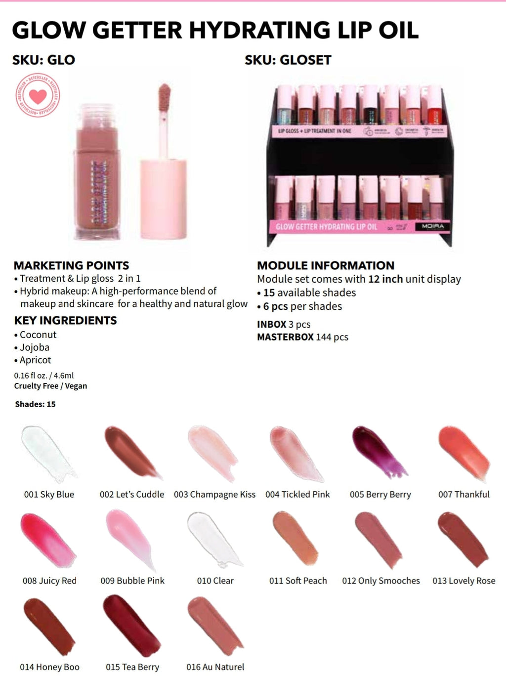 MOIRA Glow Getter Hydrating Lip Oil w/ Display 90pcs Display + Tester