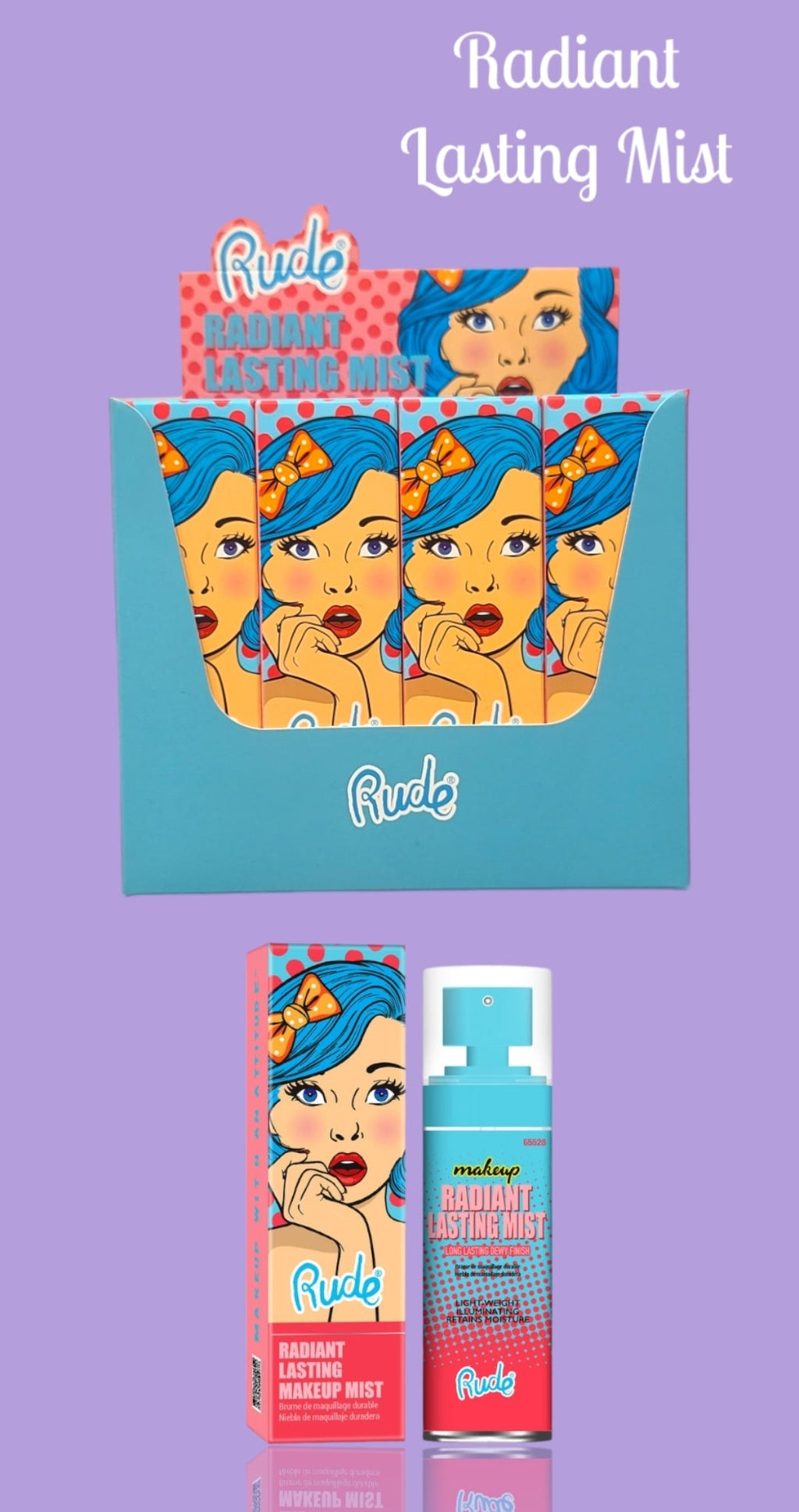 RUDE Radiant Lasting Makeup Mist #65528 | 12pcs Display