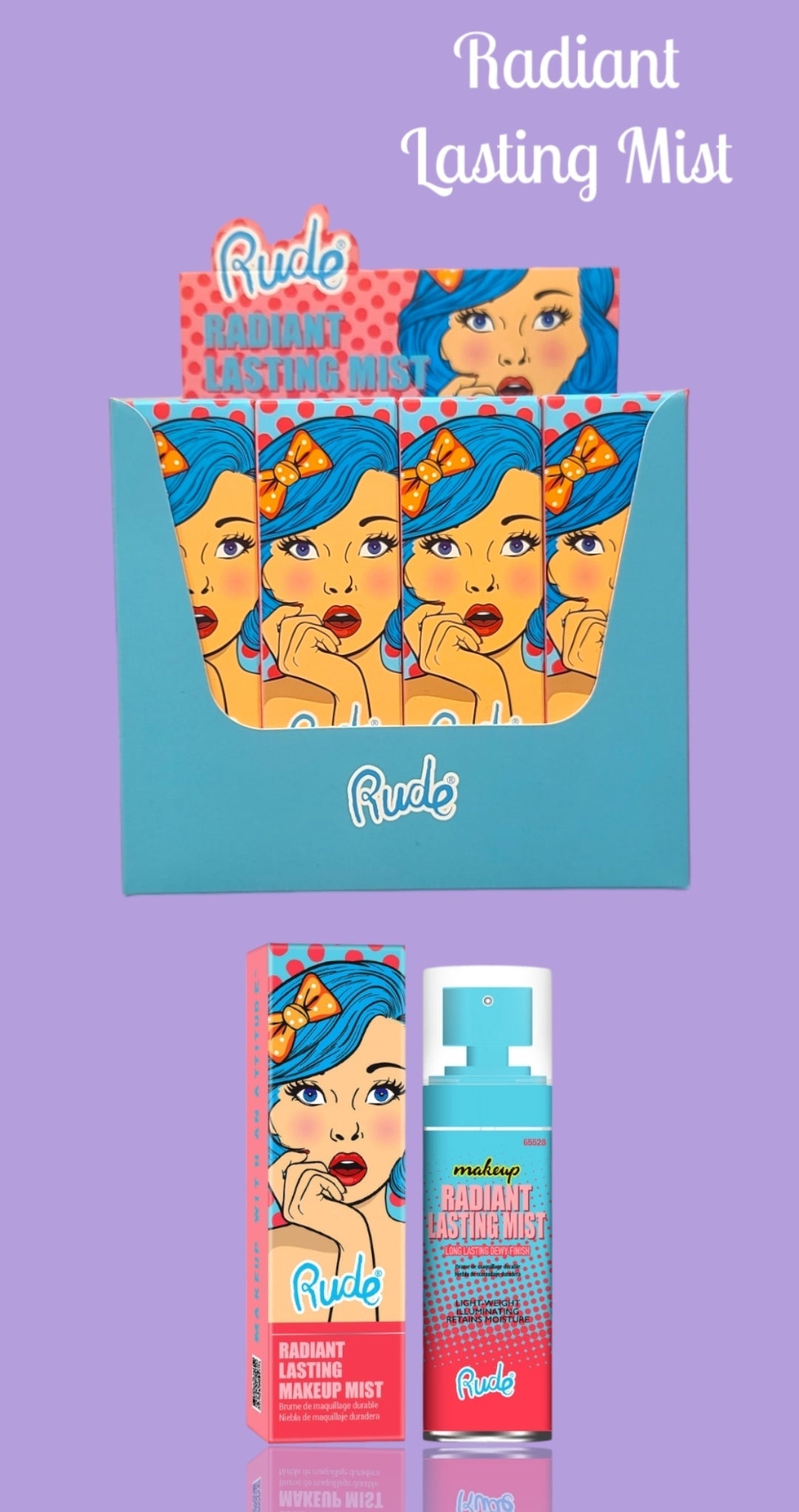 RUDE Radiant Lasting Makeup Mist #65528 | 12pcs Display