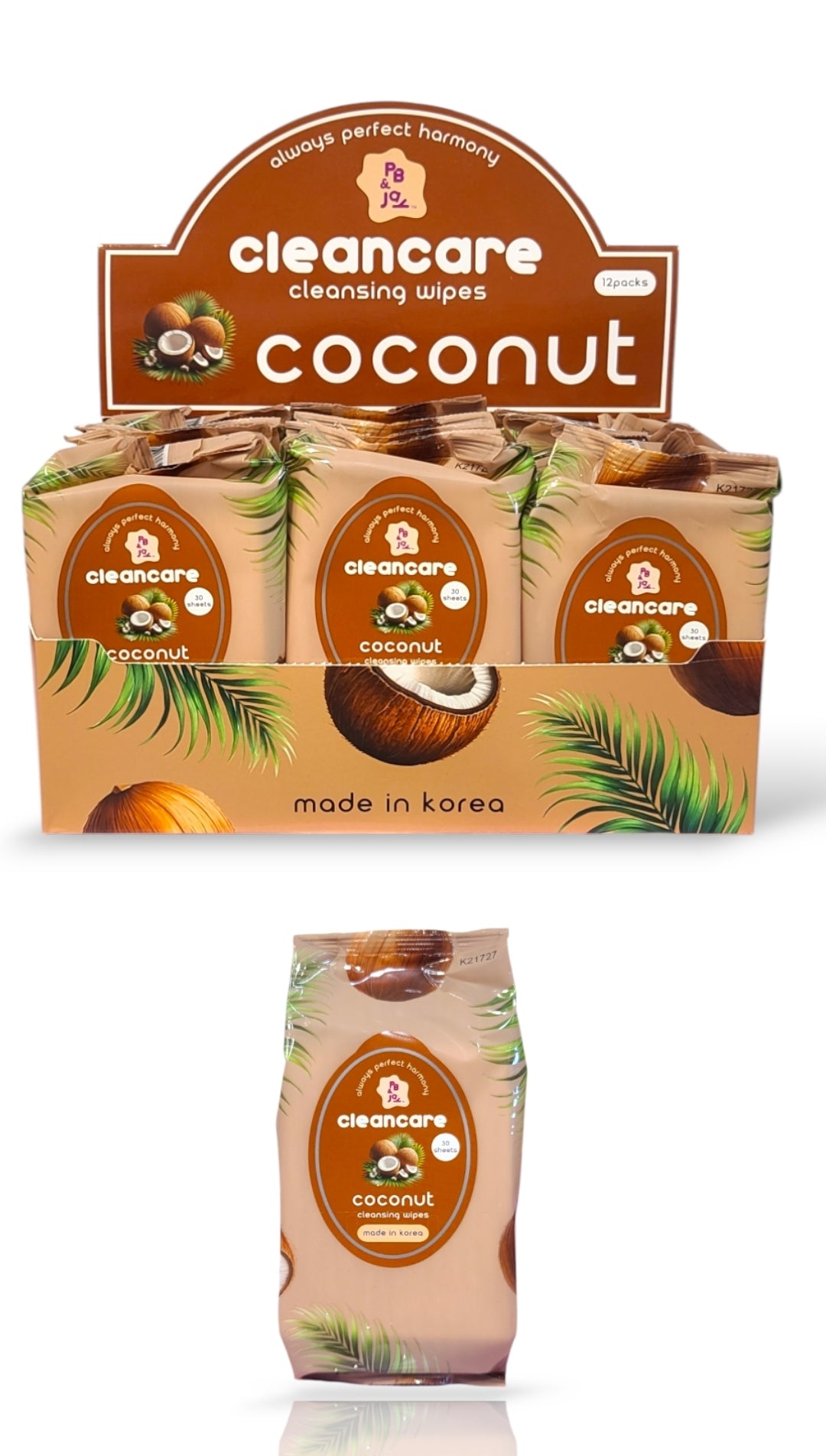PB&JAY Cleansing Wipes Coconut | 12   packs Display