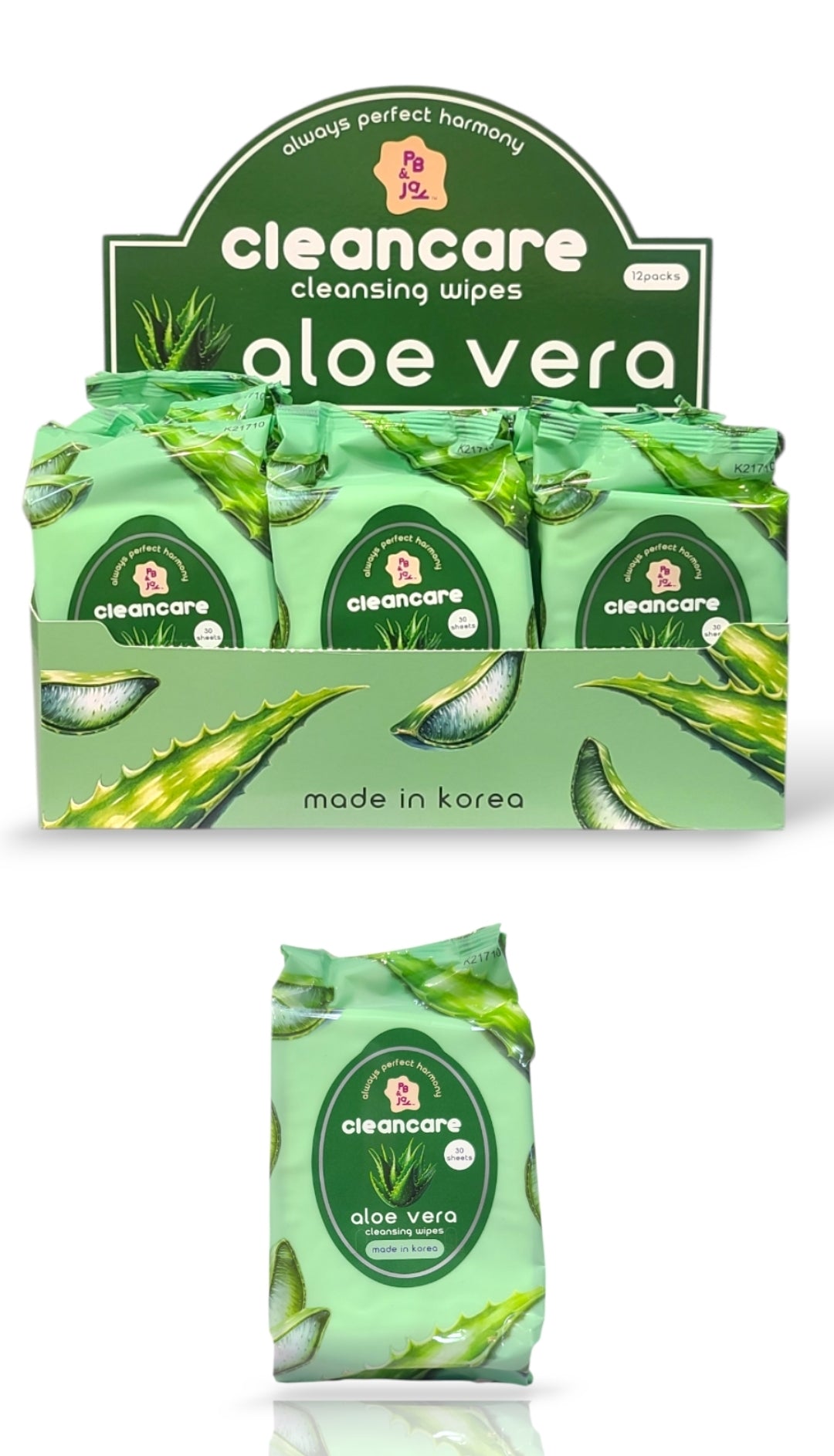 PB&JAY Cleansing Wipes Aloe Vera | 12   packs Display