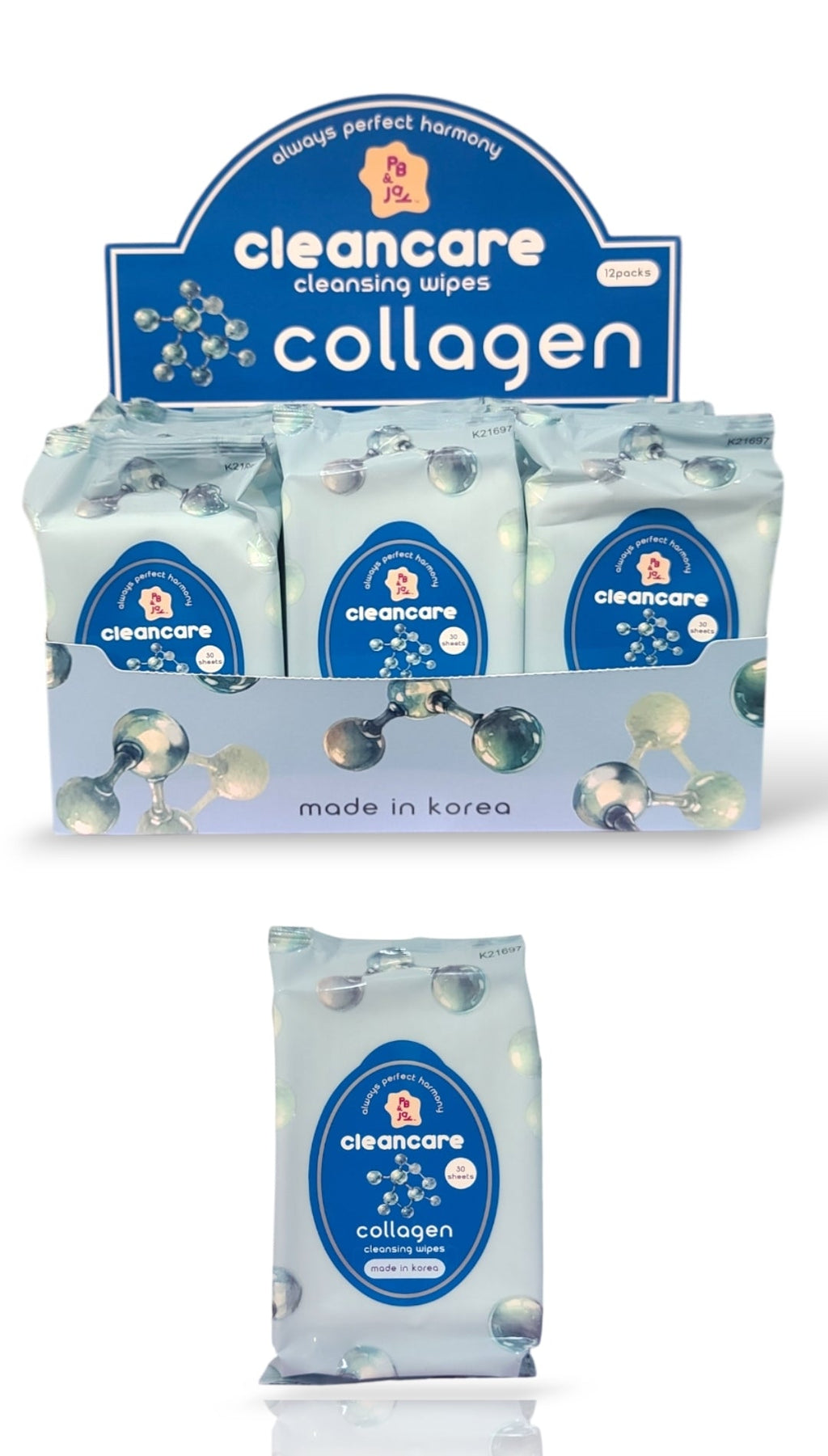 PB&JAY Cleansing Wipes Collegen | 12   packs Display