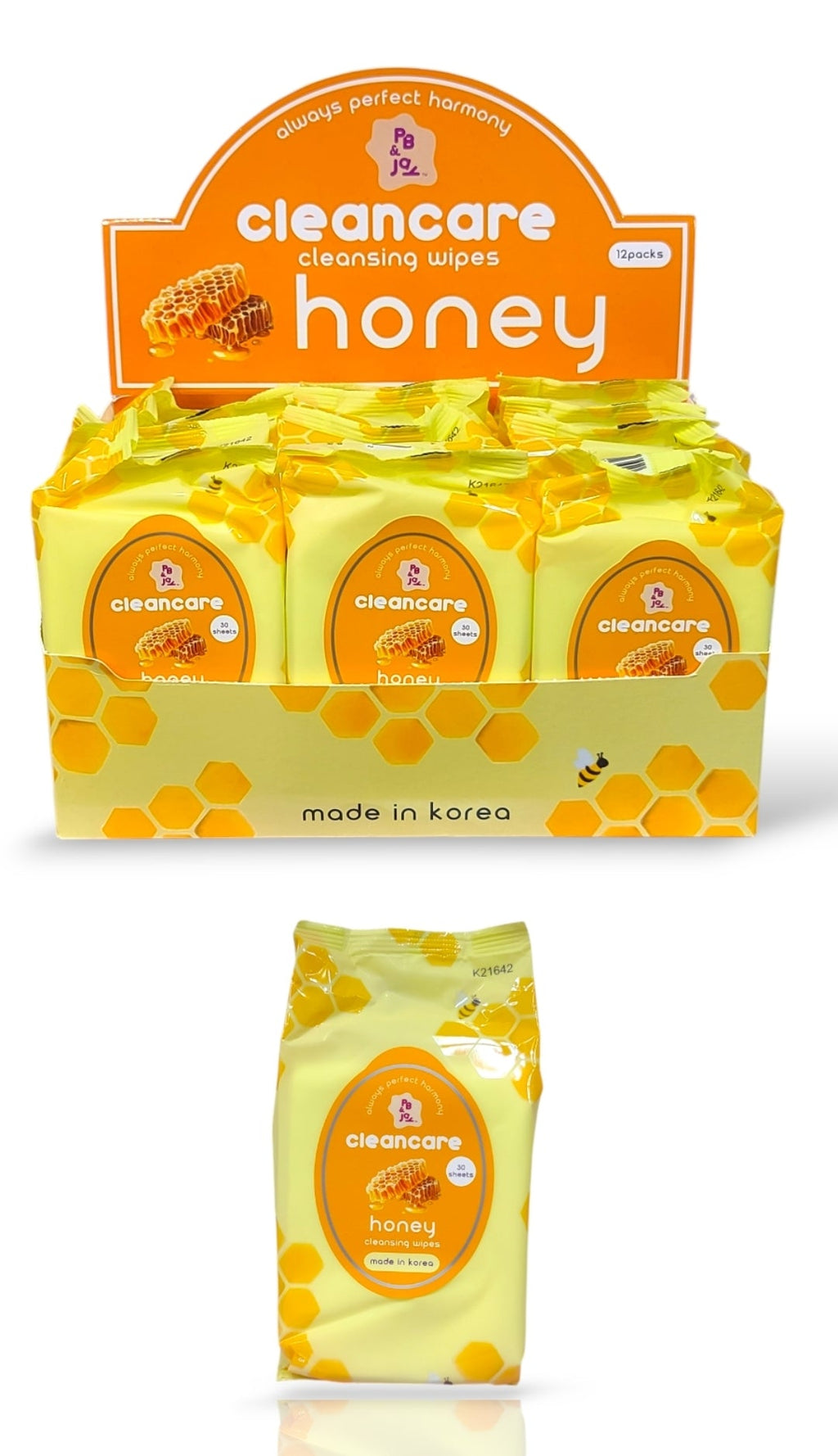 PB&JAY Cleansing Wipes Honey | 12   packs Display