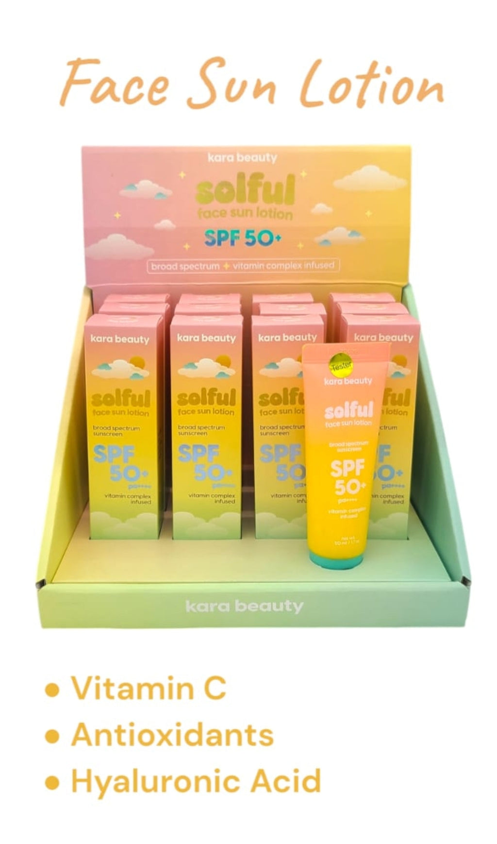 KARA Solful Face Sun Lotion SPF 50+ | 24pcs Display + Tester free