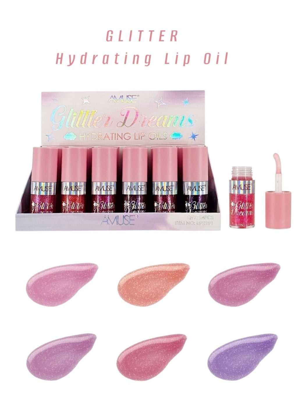 AMUSE COSMETIC Glitter Dreams Hydrating Lip Oil #LIP2191 24pcs Display