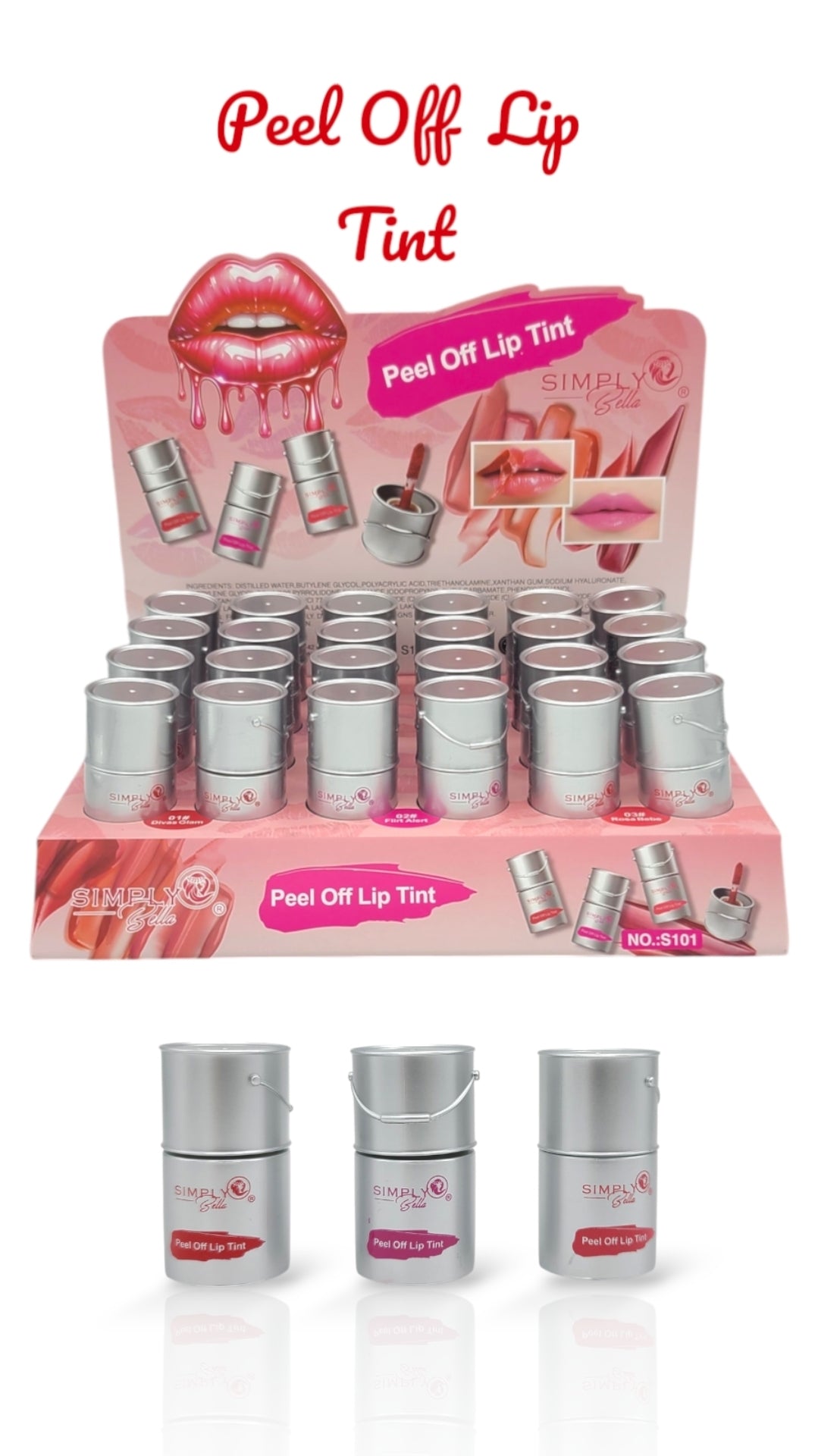 SIMPLY BELLA Peel Off Lip Tint #S101 24pcs Display