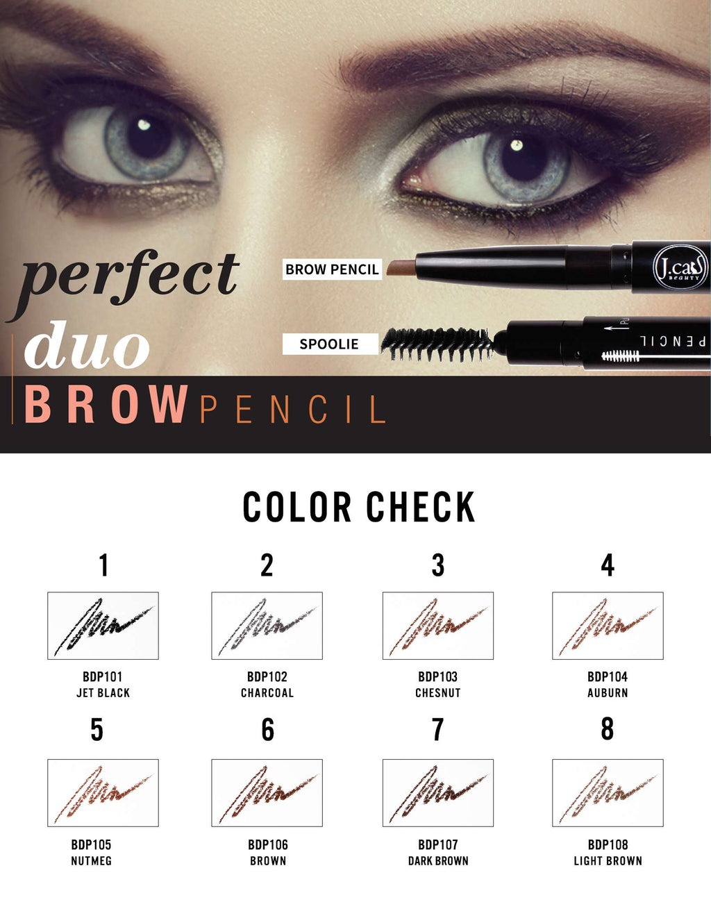 J. CAT BEAUTY Perfect Duo Brown Pencil #BDP Refills | 12pcs pack