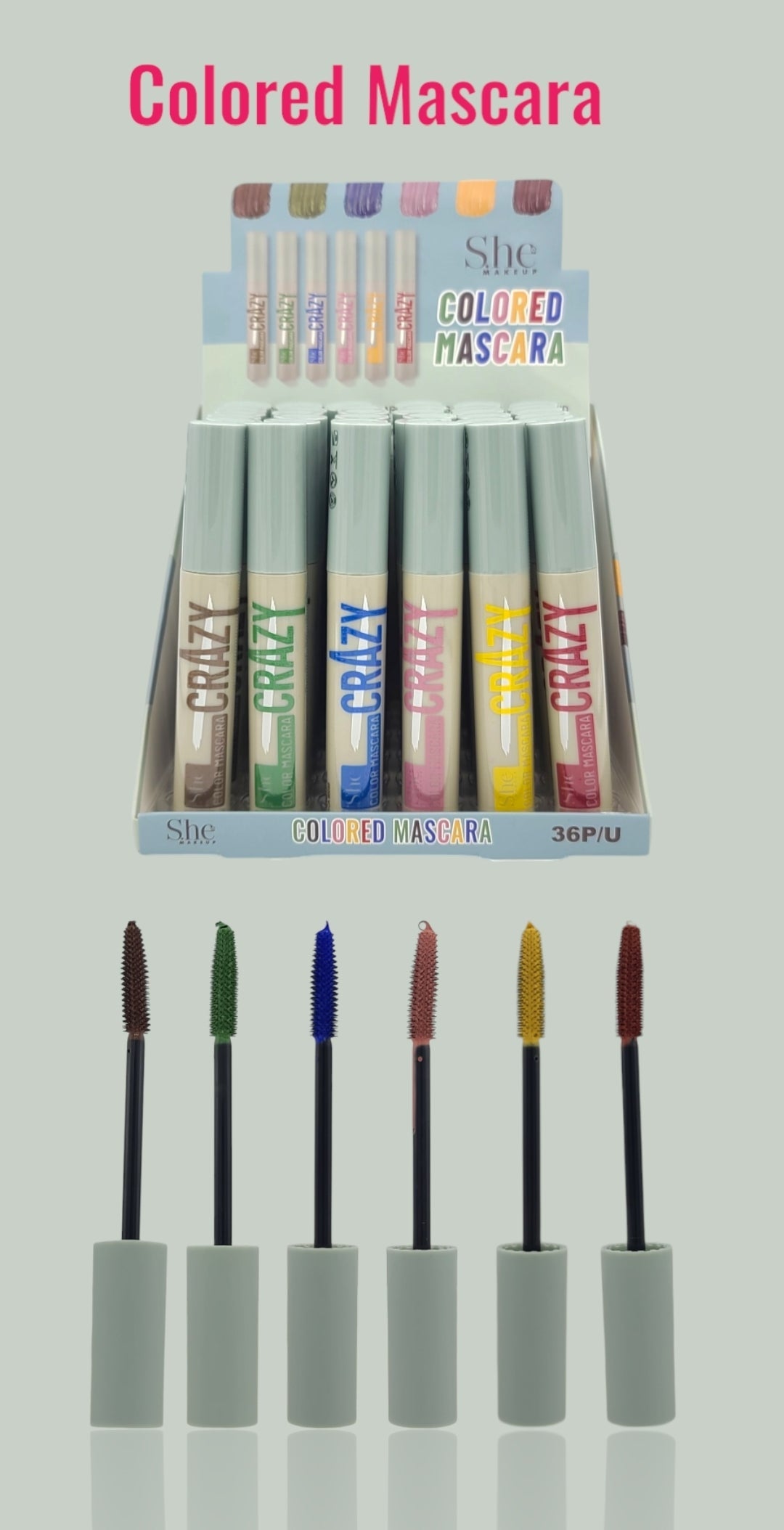 SHE MAKEUP Crazy Colored Mascara #MS07 / 36pcs Display