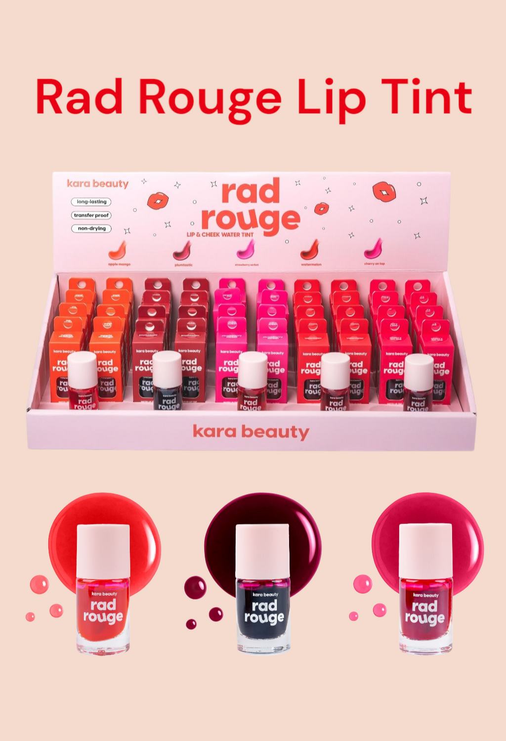 KARA BEAUTY Rad Rouge Lip & Cheek Tint | 40pcs Display + Tester