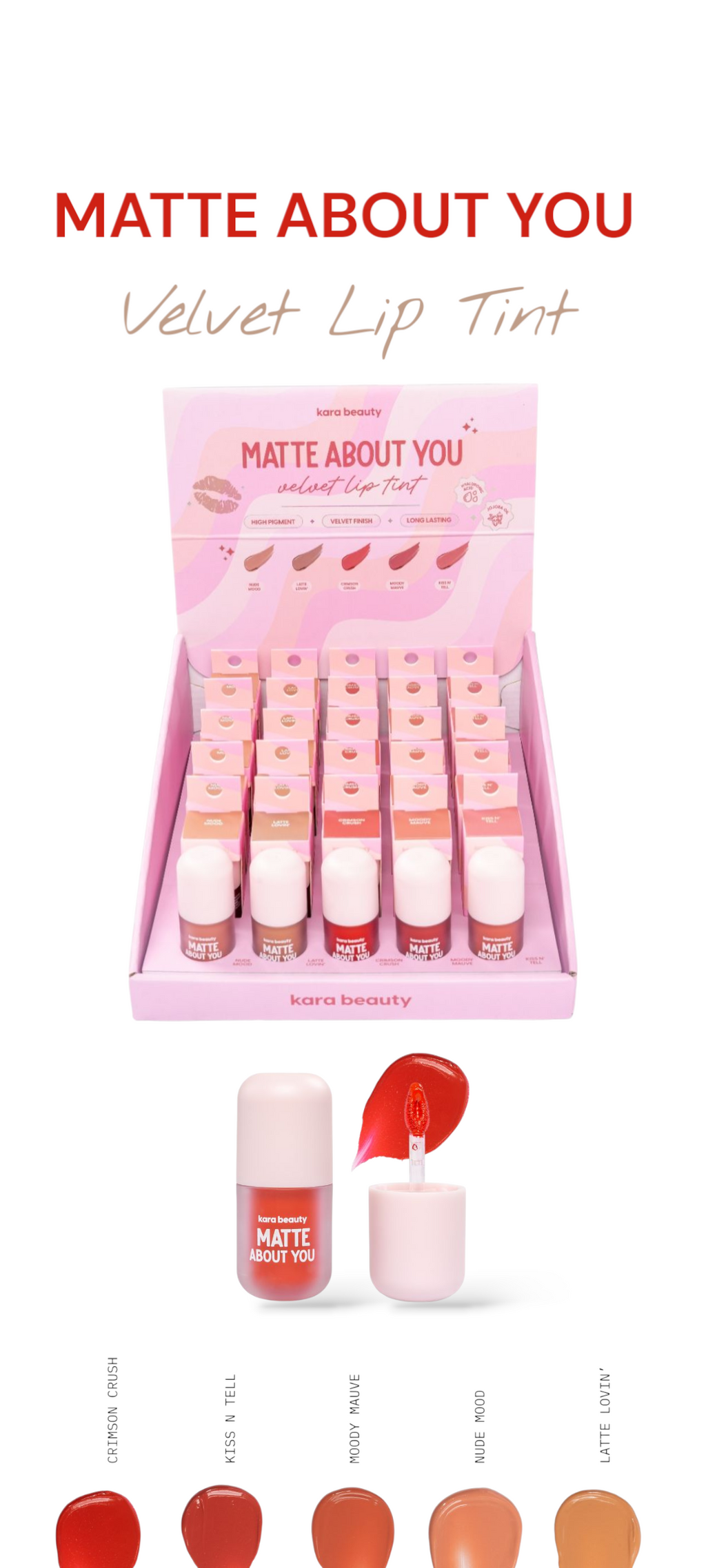 KARA BEAUTY Matte About You Velvet Lip Tint / 25pcs Display + Tester free