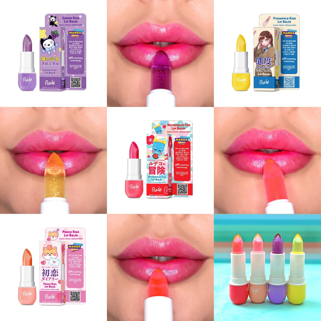 RUDE Manga Collection Lip Balm & Sparkle Lip Oil w/ Display 96pcs Display Tester free