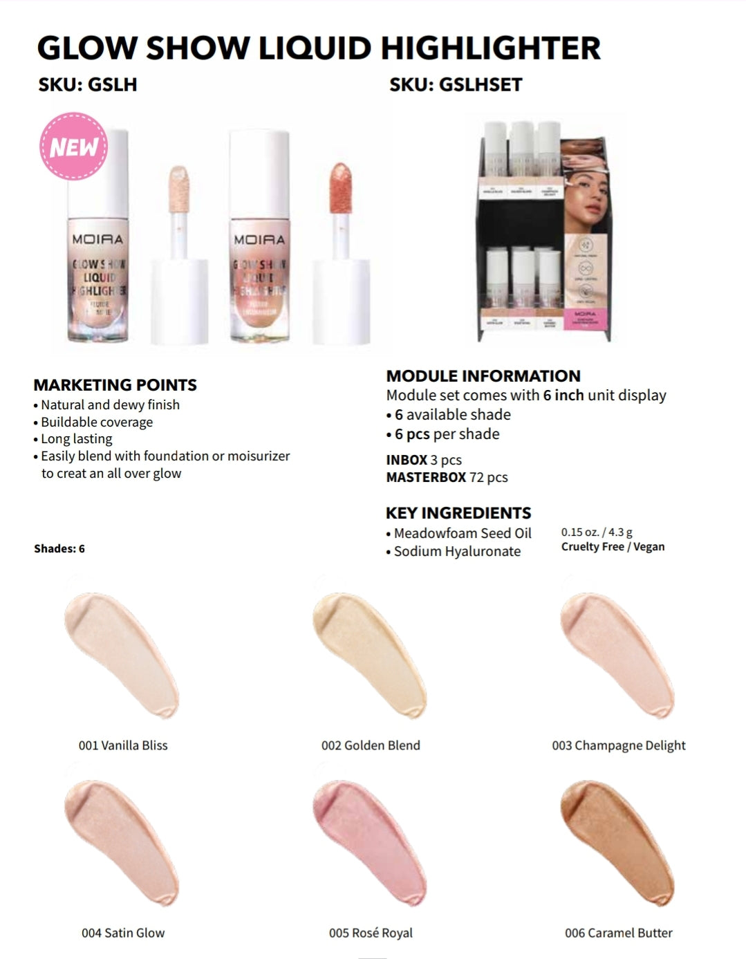 MOIRA Glow Show Liquid Highlighter GSLHSET w/Display 36pcs Display + Tester