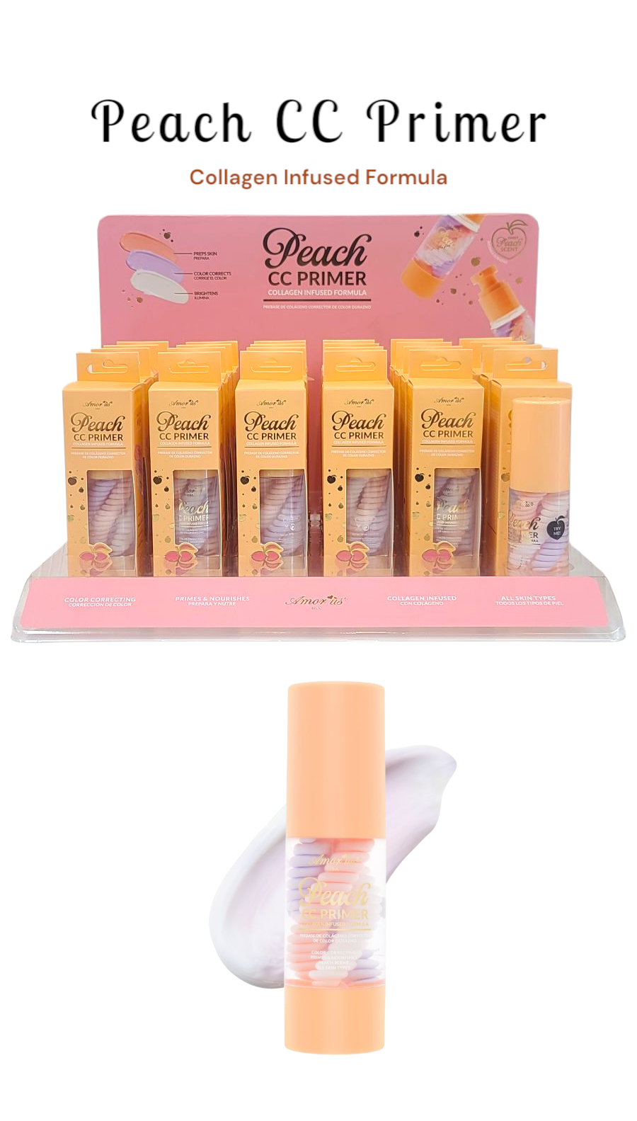 AMORUS Peach CC Primer Collagen Infused Formula 24pcs Display + Tester
