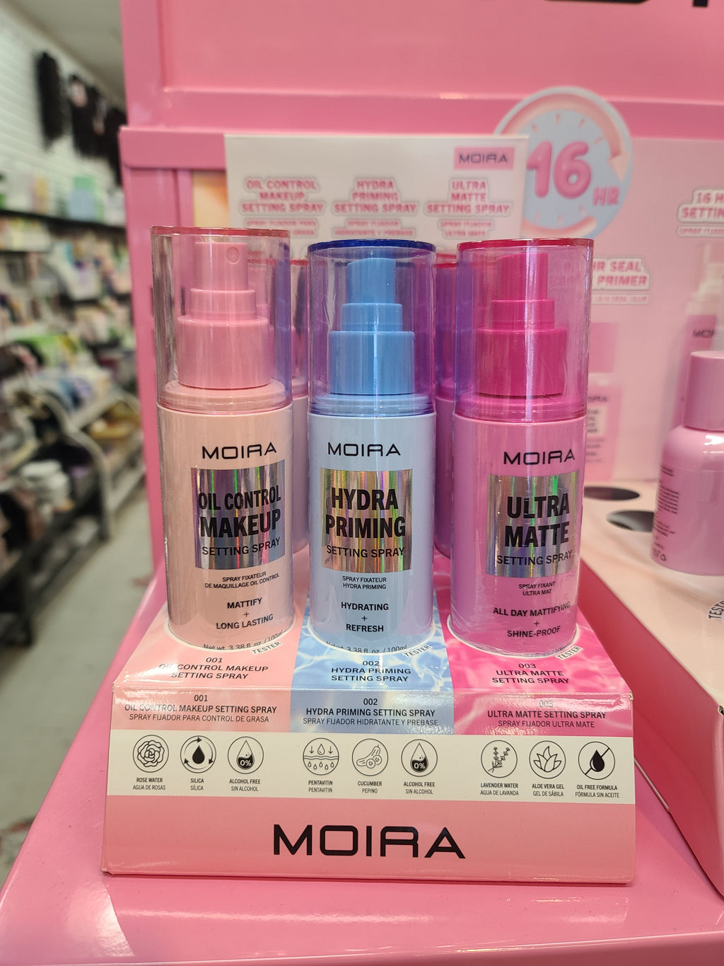 MOIRA Oil Control Makep Setting Spray w/ Display 18pcs Display + Tester