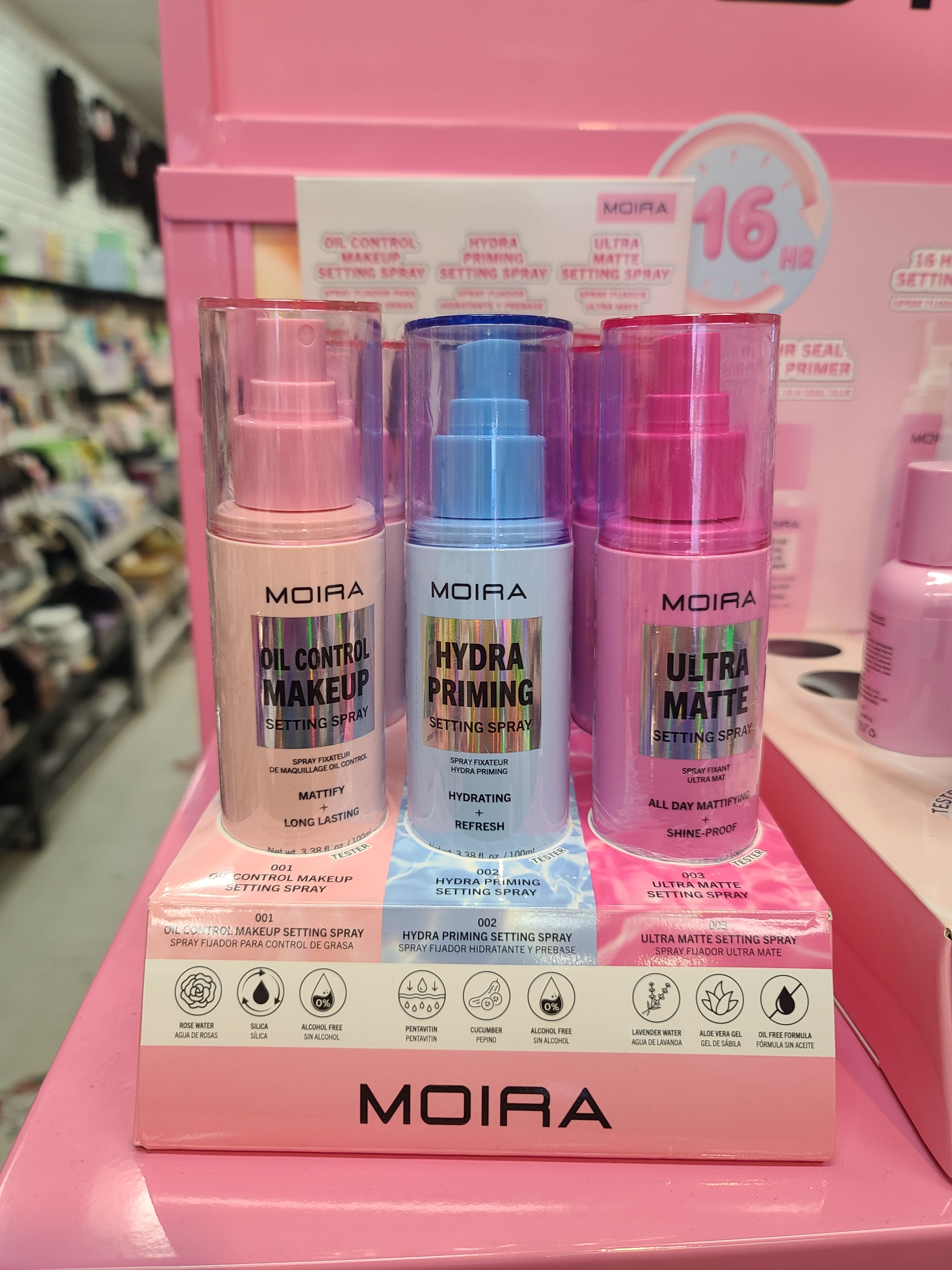 MOIRA Oil Control Makep Setting Spray w/ Display 18pcs Display + Tester