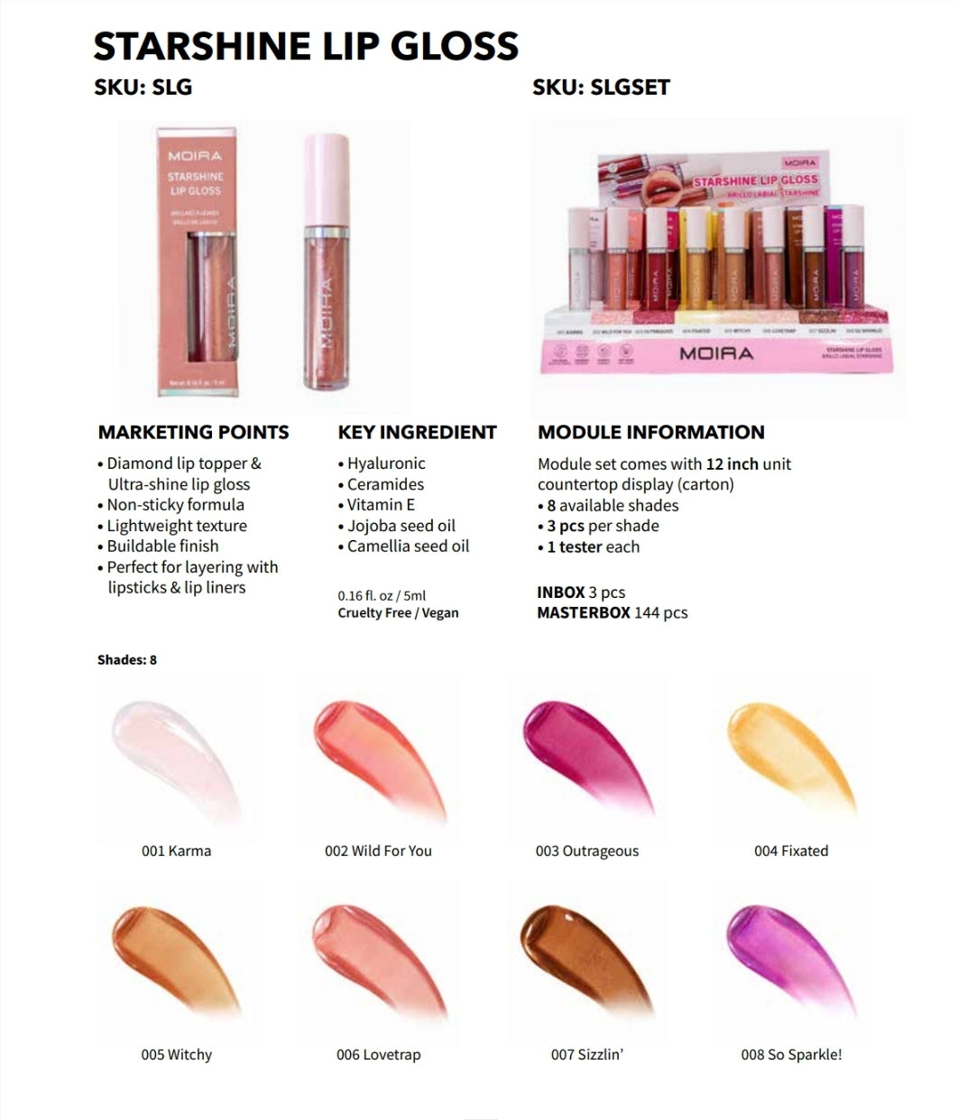 MOIRA Starshine Lipgloss w/Display 24pcs Display + Tester