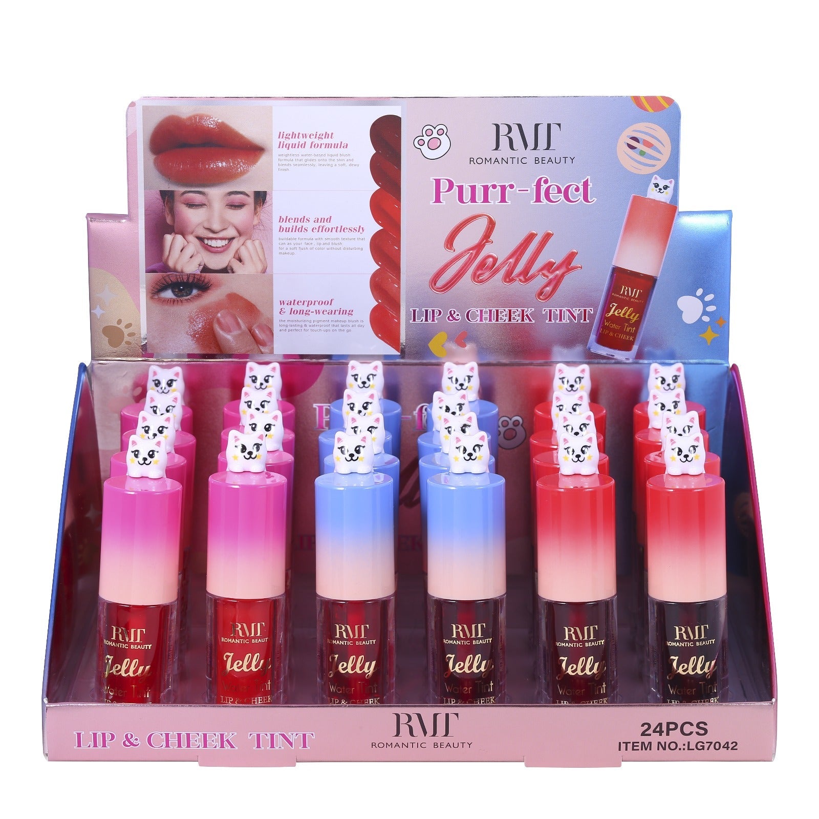 ROMANTIC BEAUTY Purr Feet Jelly Lip & Cheek Tint #L7161-1 | 24pcs Display