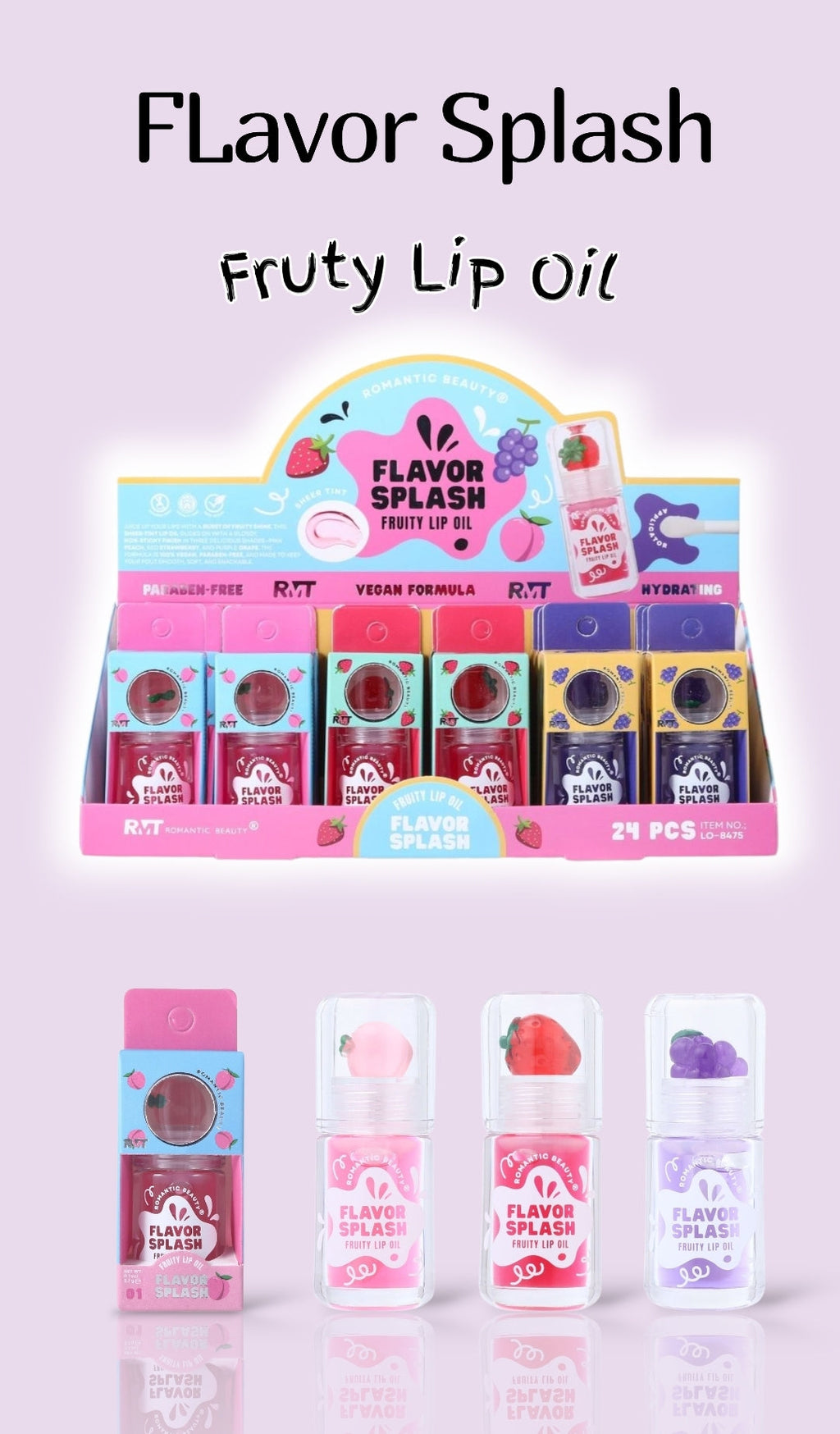 ROMANTIC BEAUTY Flavor Splash Fruity Lip Oil / 24pcs Display