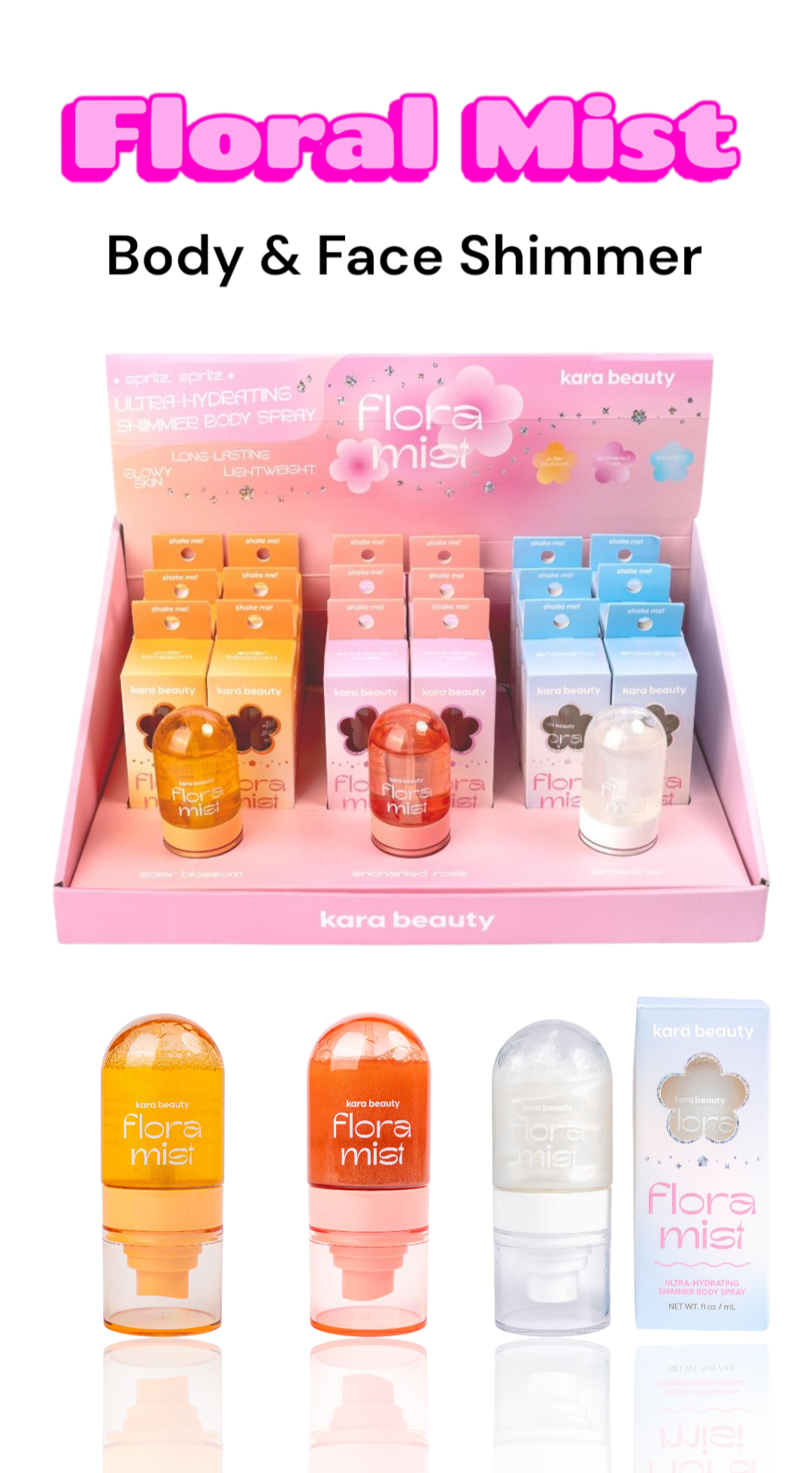 KARA BEAUTY Flora Mist Shimmer Spray / 18pcs Display + Tester